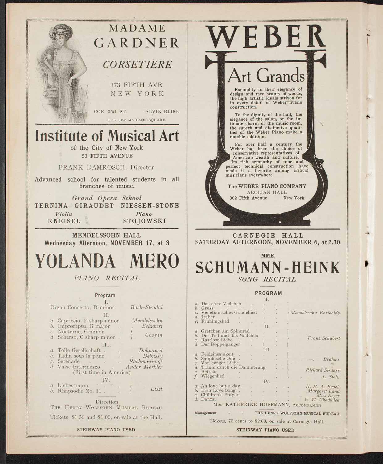 New York Philharmonic, November 5, 1909, program page 6