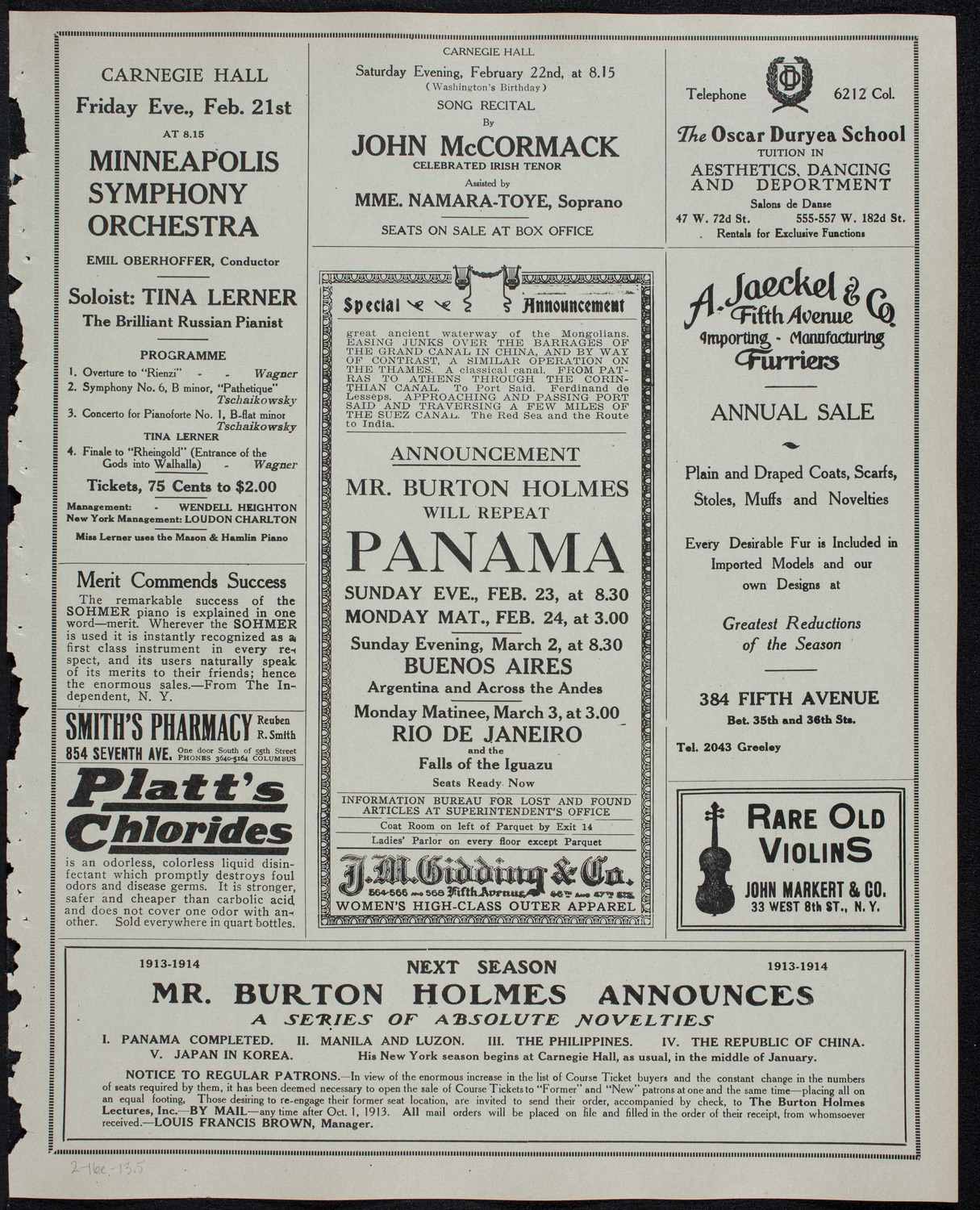 Burton Holmes Travelogue: Panama, February 16, 1913, program page 9