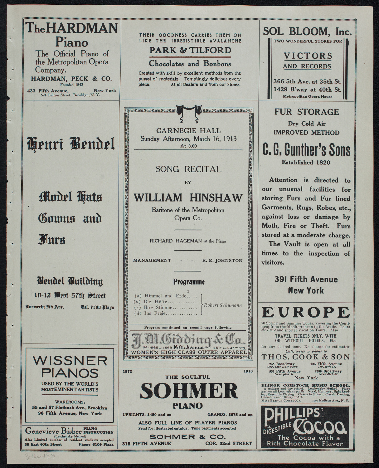 William Hinshaw, Baritone, March 16, 1913, program page 5