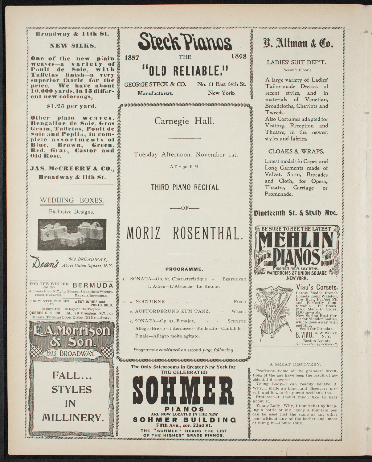Moriz Rosenthal, Piano, November 1, 1898, program page 4