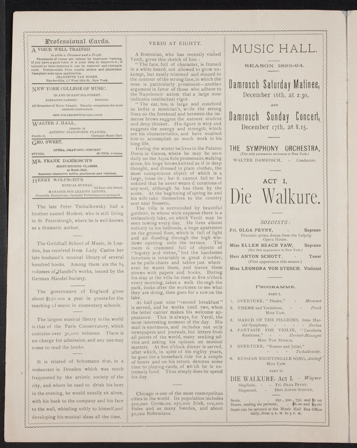 Boston Symphony Orchestra, December 14, 1893, program page 2
