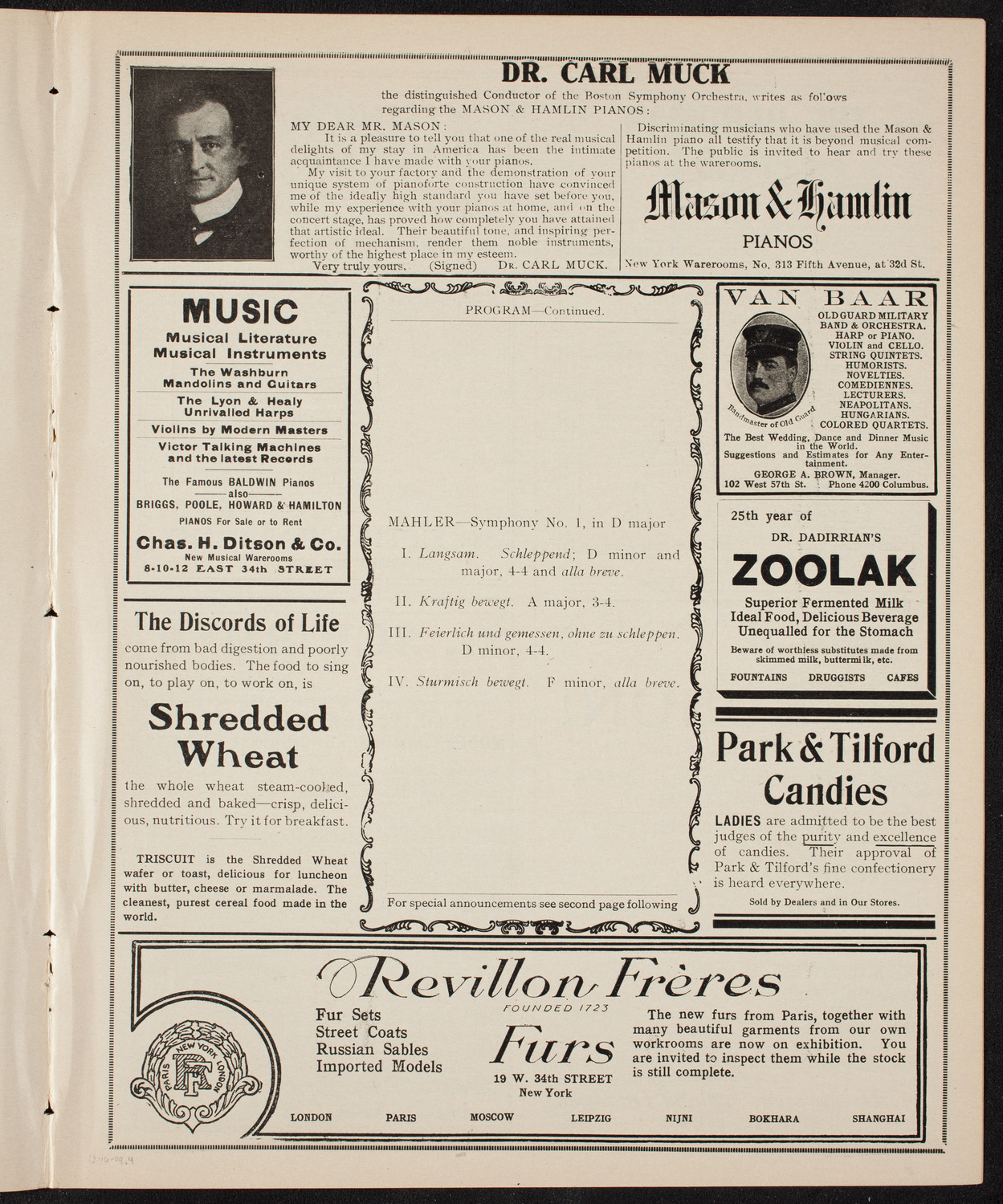 New York Philharmonic, December 16, 1909, program page 7