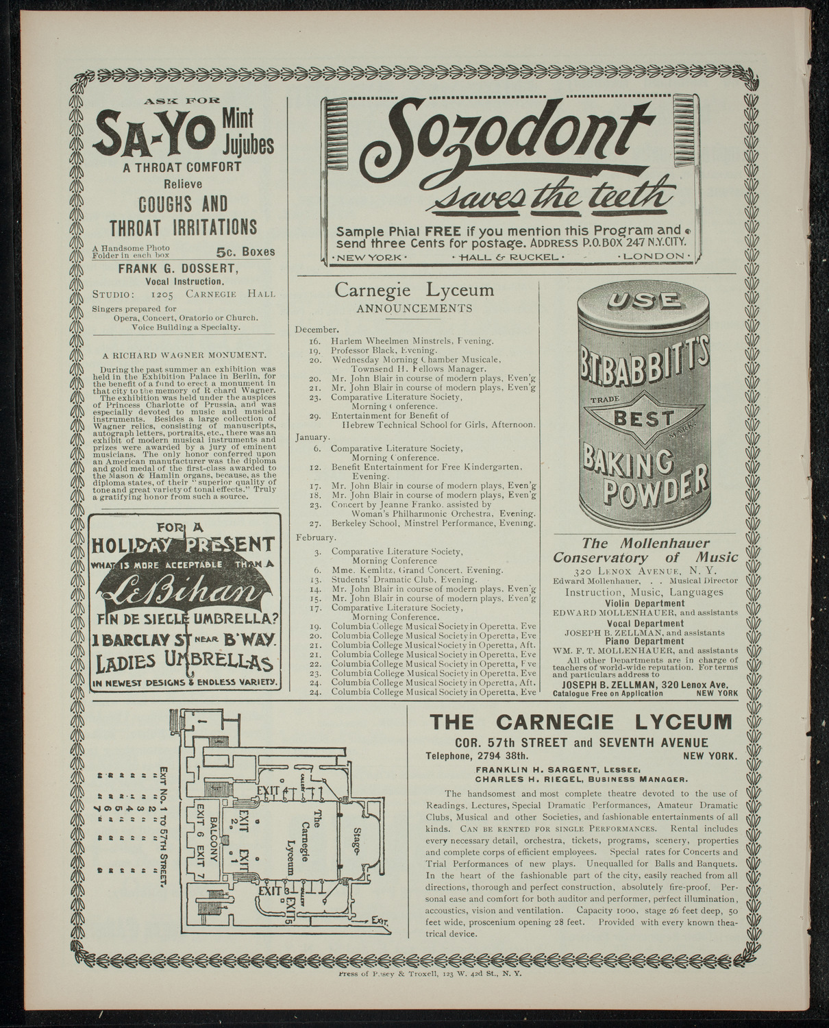 Harlem Wheelmen Minstrels, December 15, 1899, program page 4