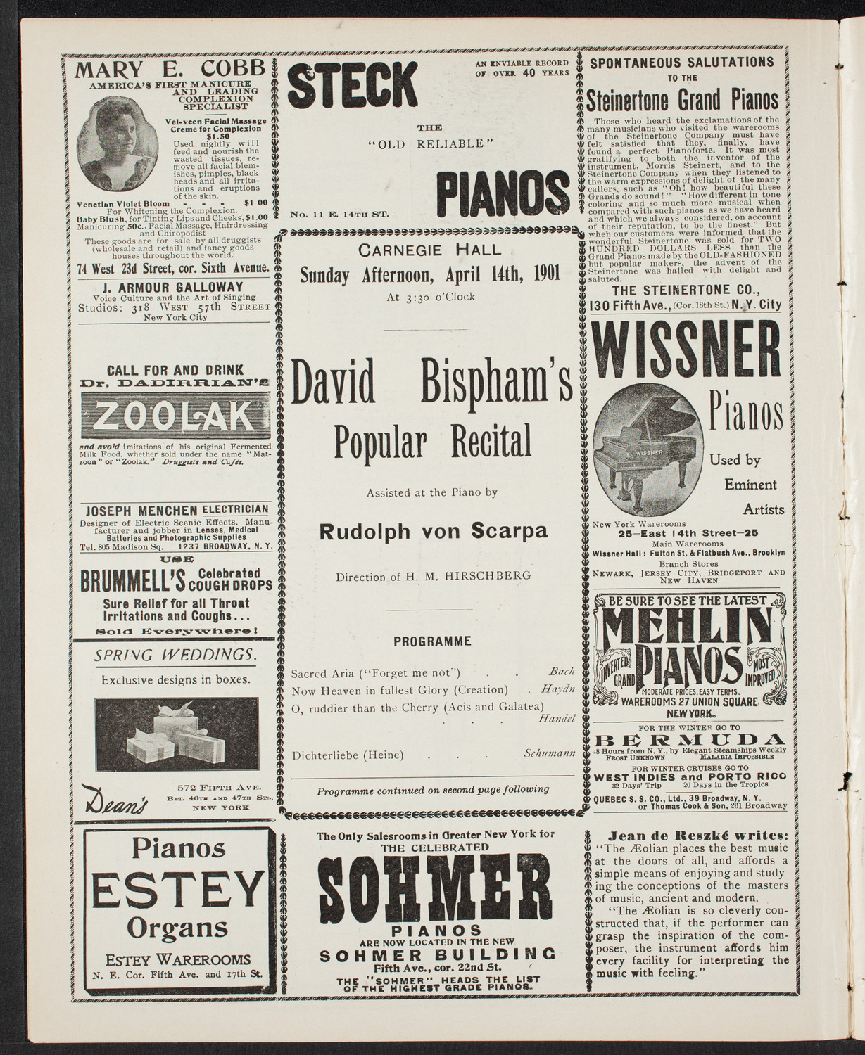 David Bispham, Baritone, April 14, 1901, program page 4