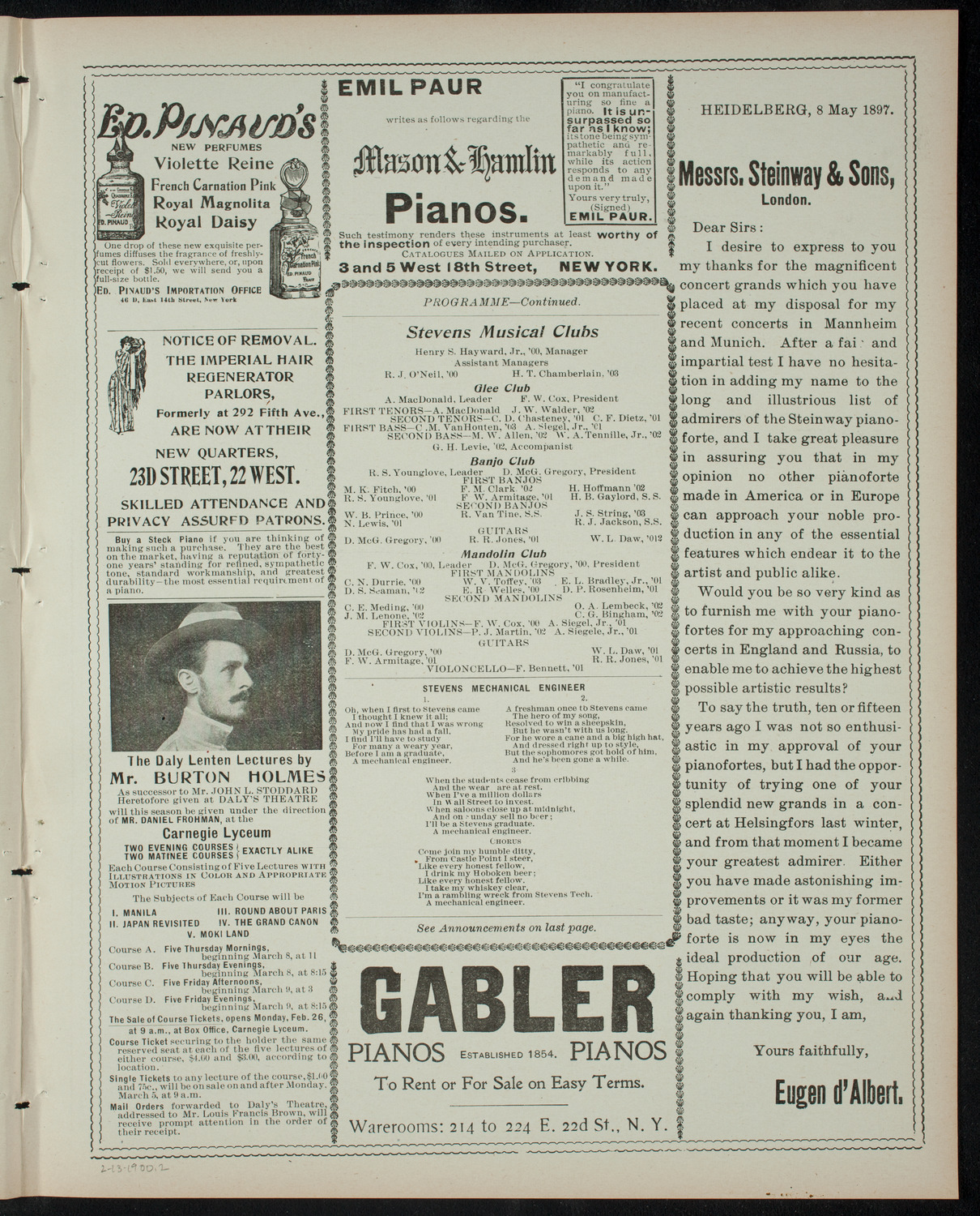 Stevens Institute of Technology Glee, Banjo and Mandolin Clubs, February 13, 1900, program page 3