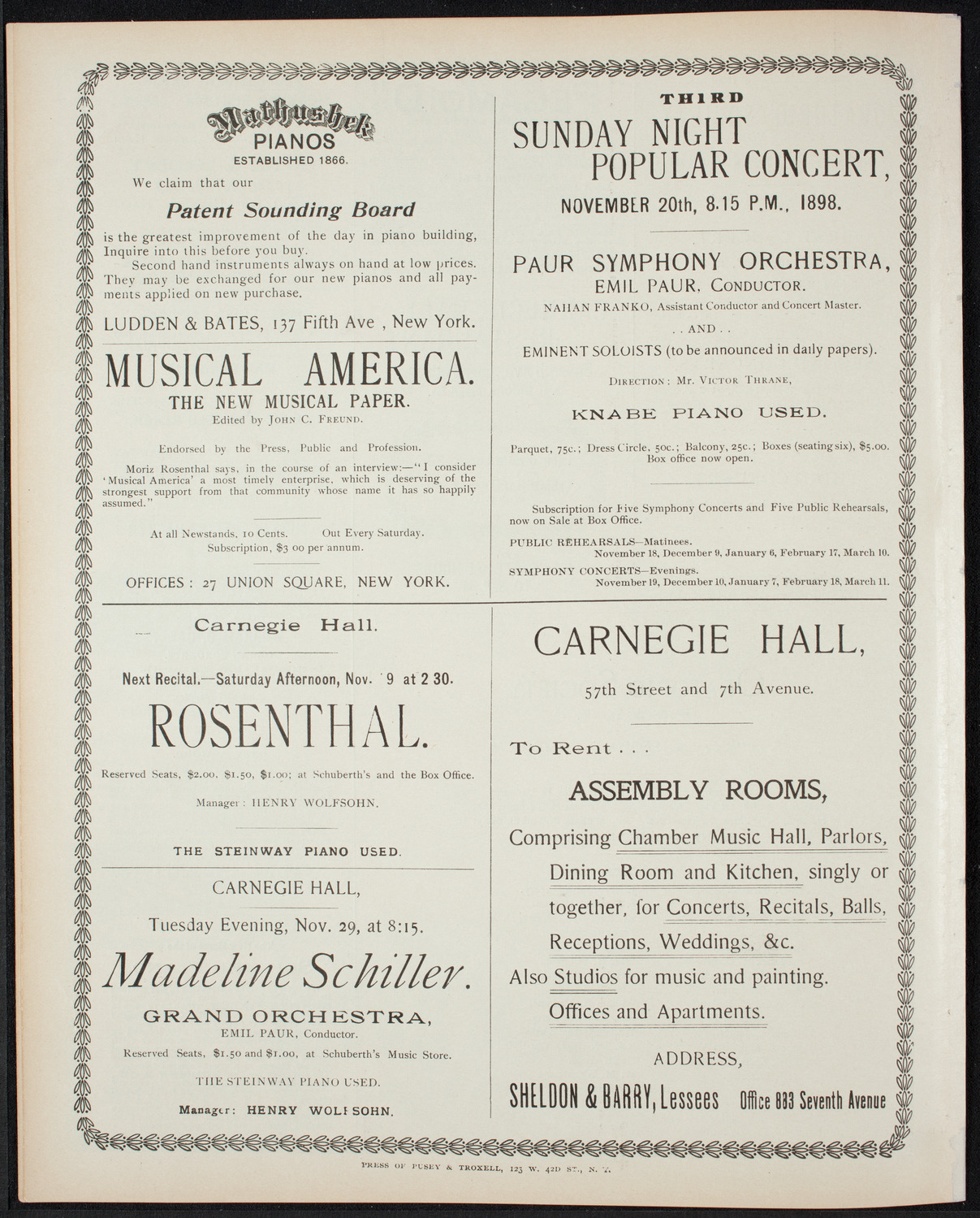 Paur Symphony Orchestra - Sunday Night Popular Concert, November 13, 1898, program page 8