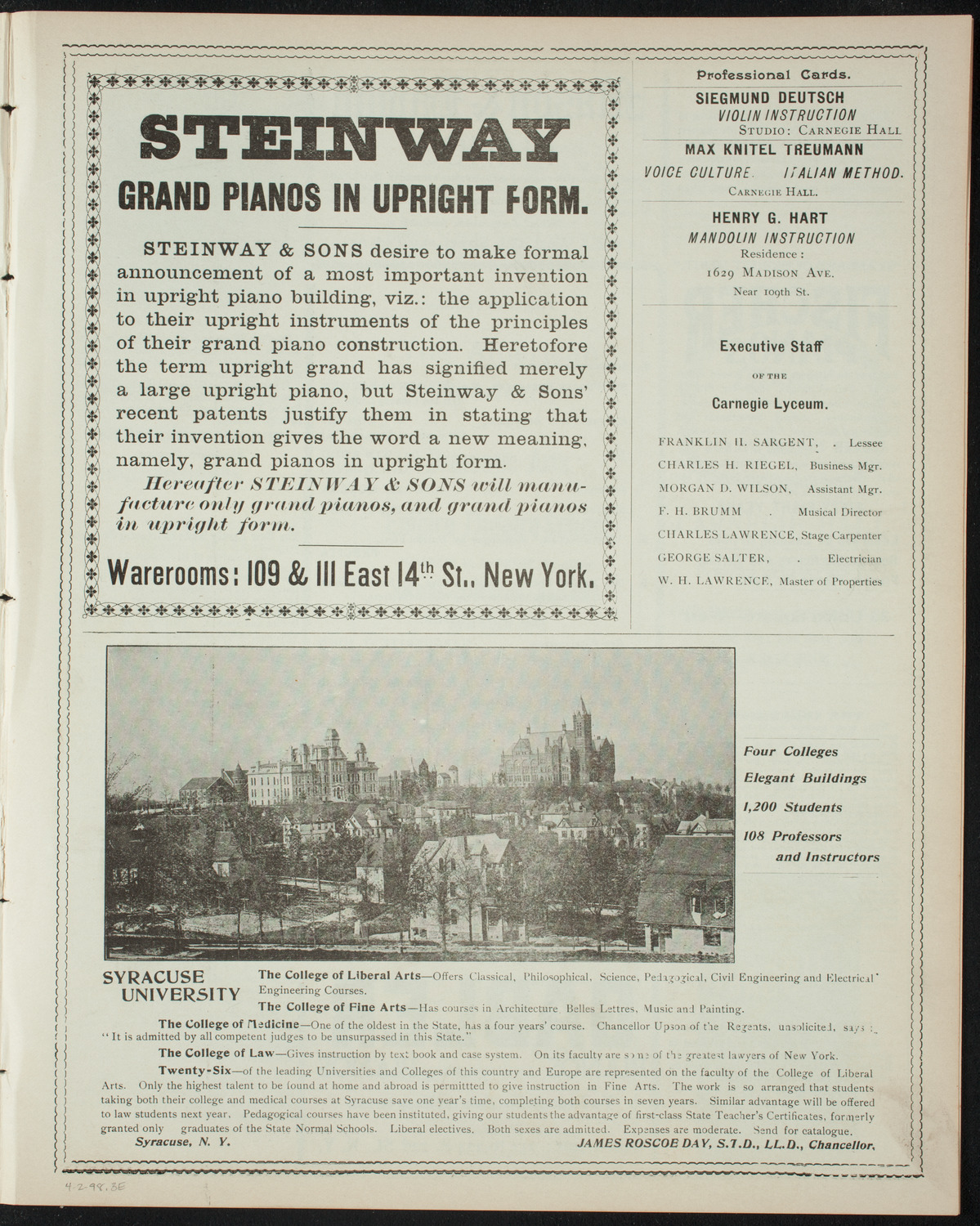 Benefit: Mrs. Percy West and Percita, April 2, 1898, program page 5