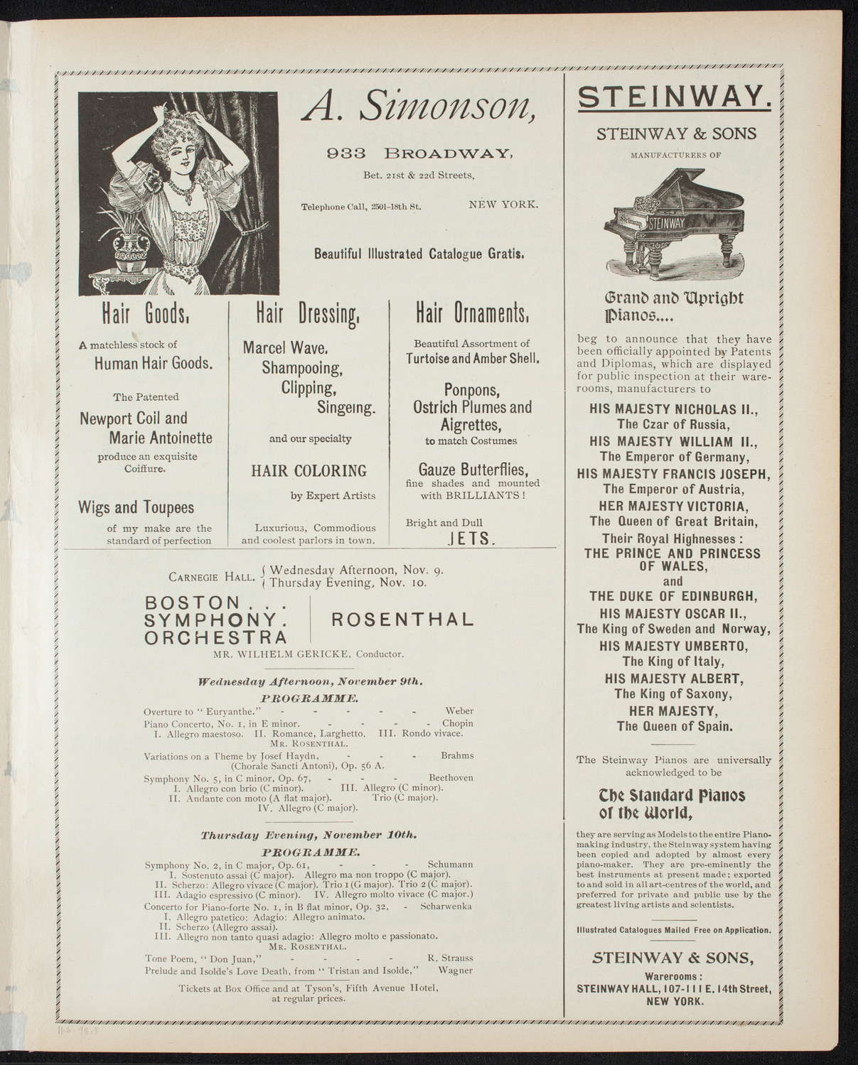 Paur Symphony Orchestra - Sunday Night Popular Concert, November 6, 1898, program page 5