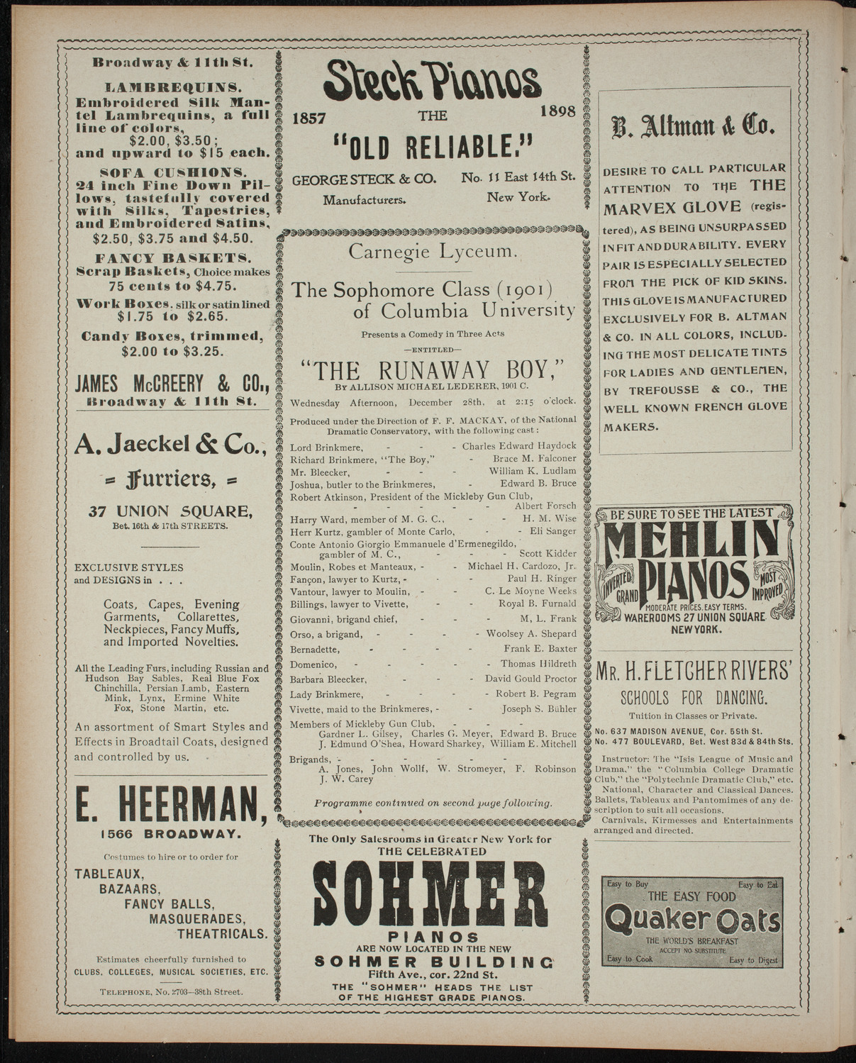 Columbia University Sophomore Class Play, December 28, 1898, program page 4
