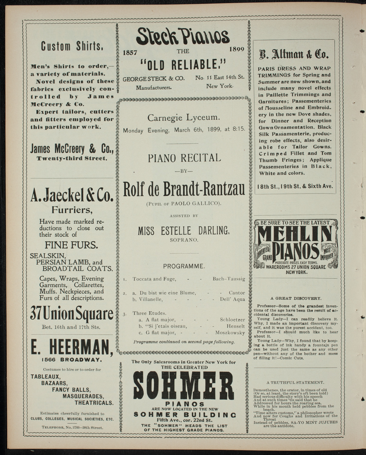 Rolf de Brandt-Rantzau, March 6, 1899, program page 4