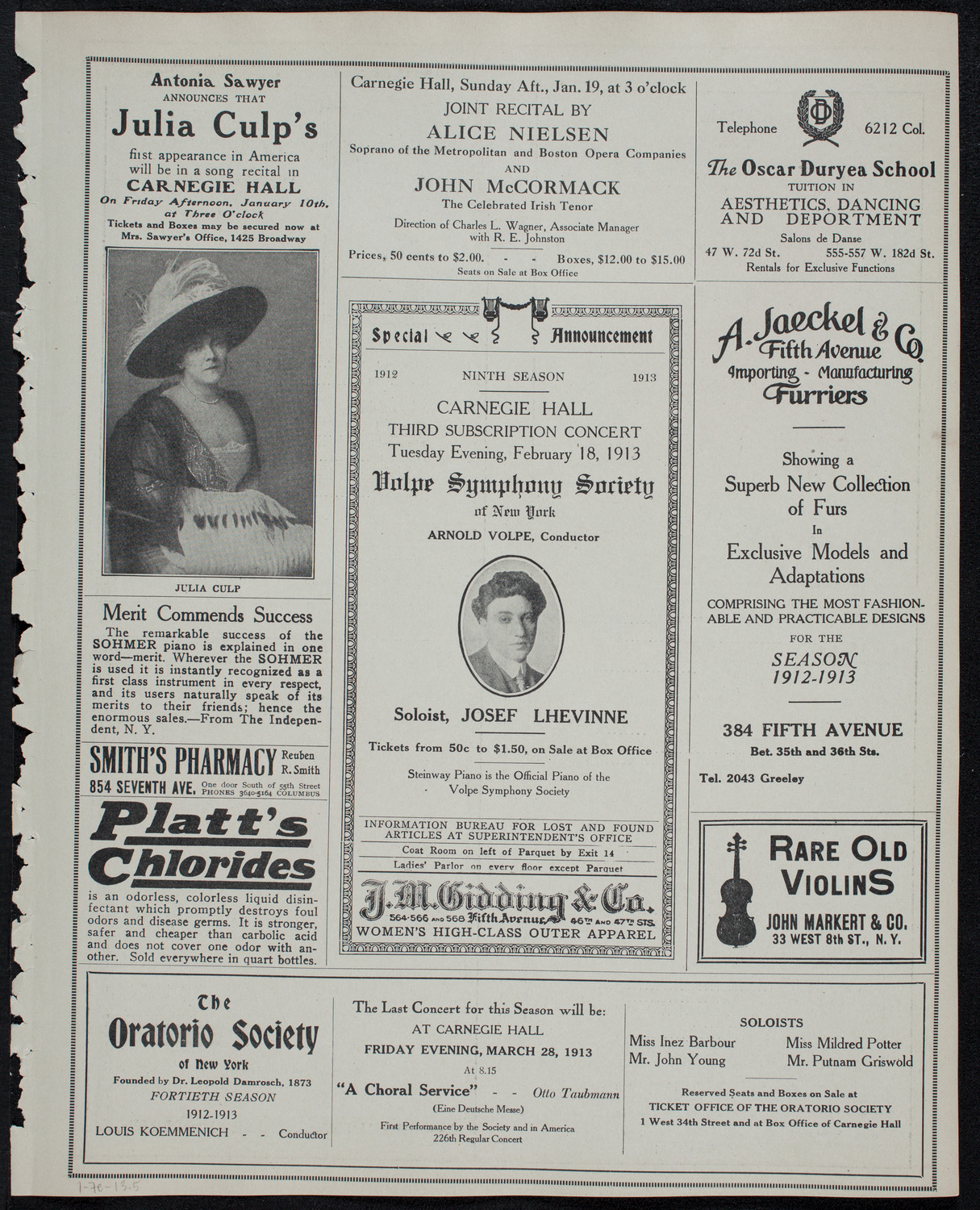 Volpe Symphony Society of New York, January 7, 1913, program page 9