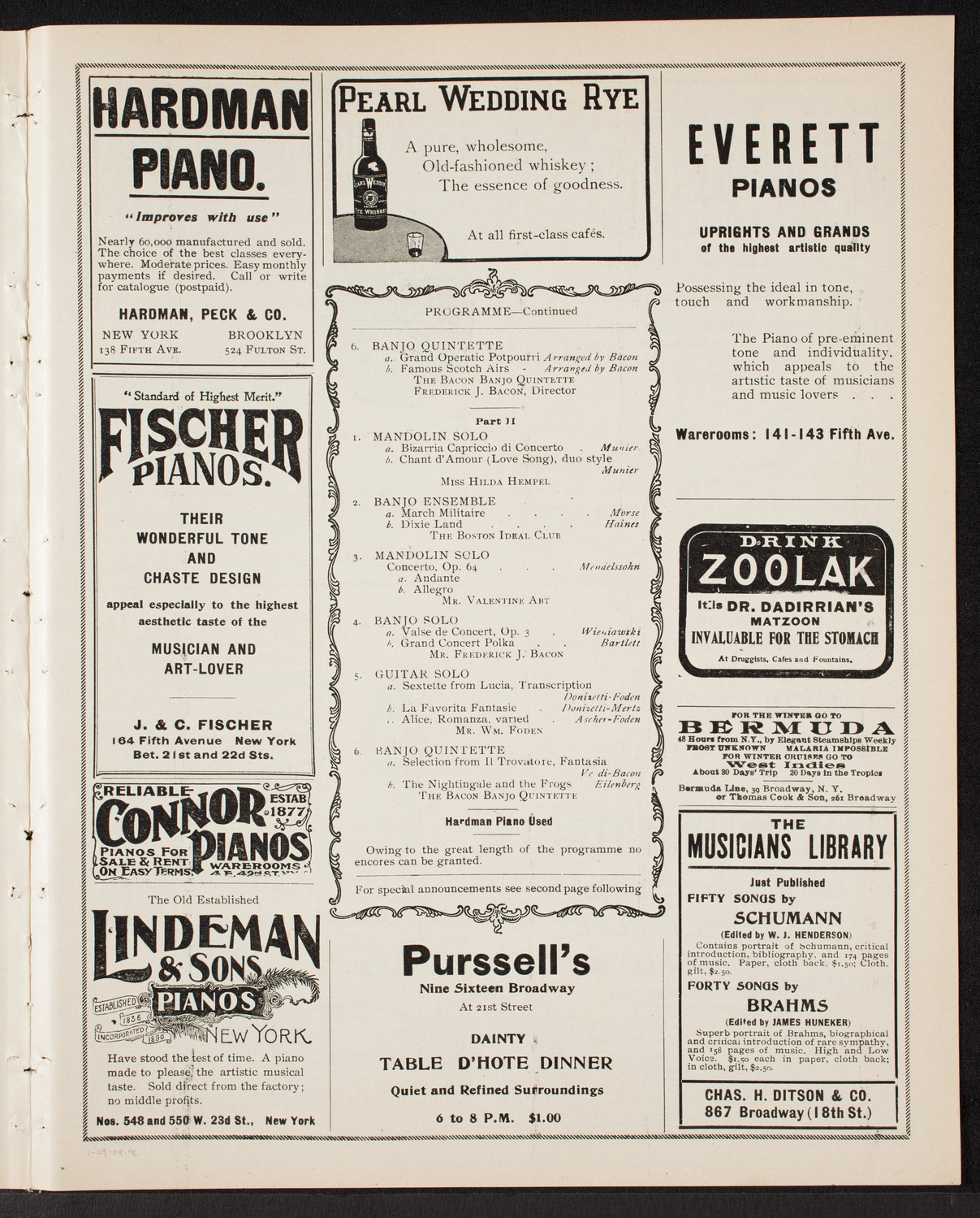 C. L. Partee's Mandolin, Guitar and Banjo Concert, January 29, 1904, program page 7