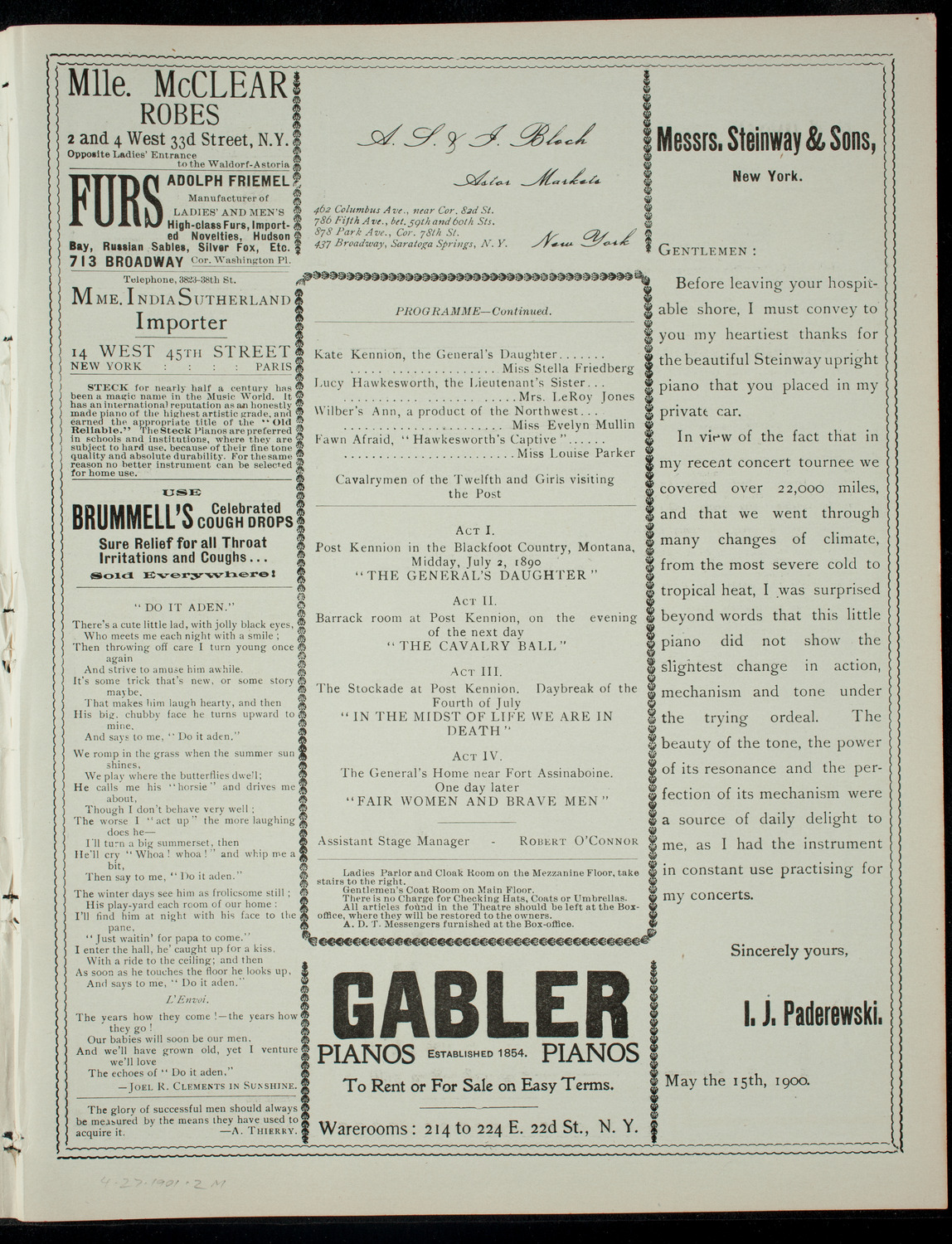 American Academy of Dramatic Arts Final Examination, April 27, 1901, program page 3