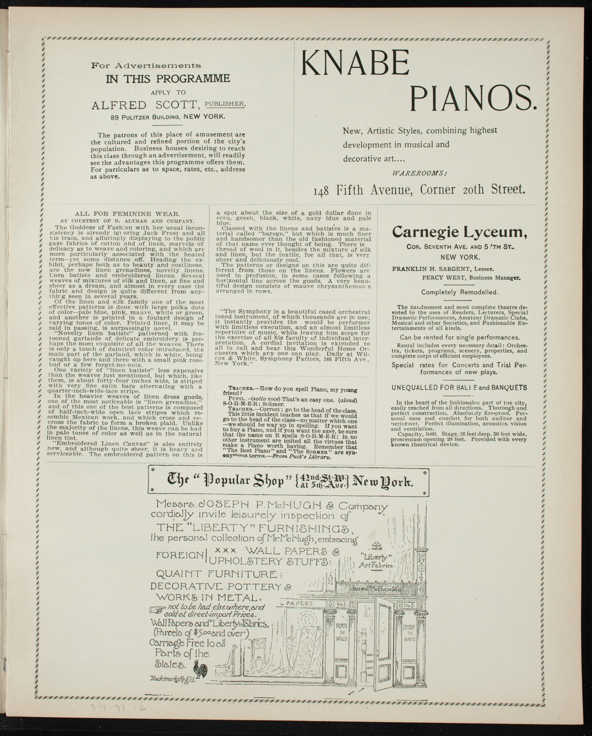 Symphony Concert, March 1, 1897, program page 3