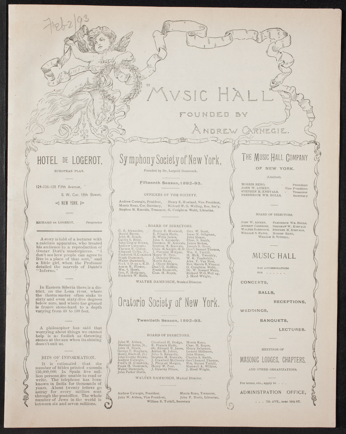 Ignacy Jan Paderewski, Piano, February 2, 1893, program page 1