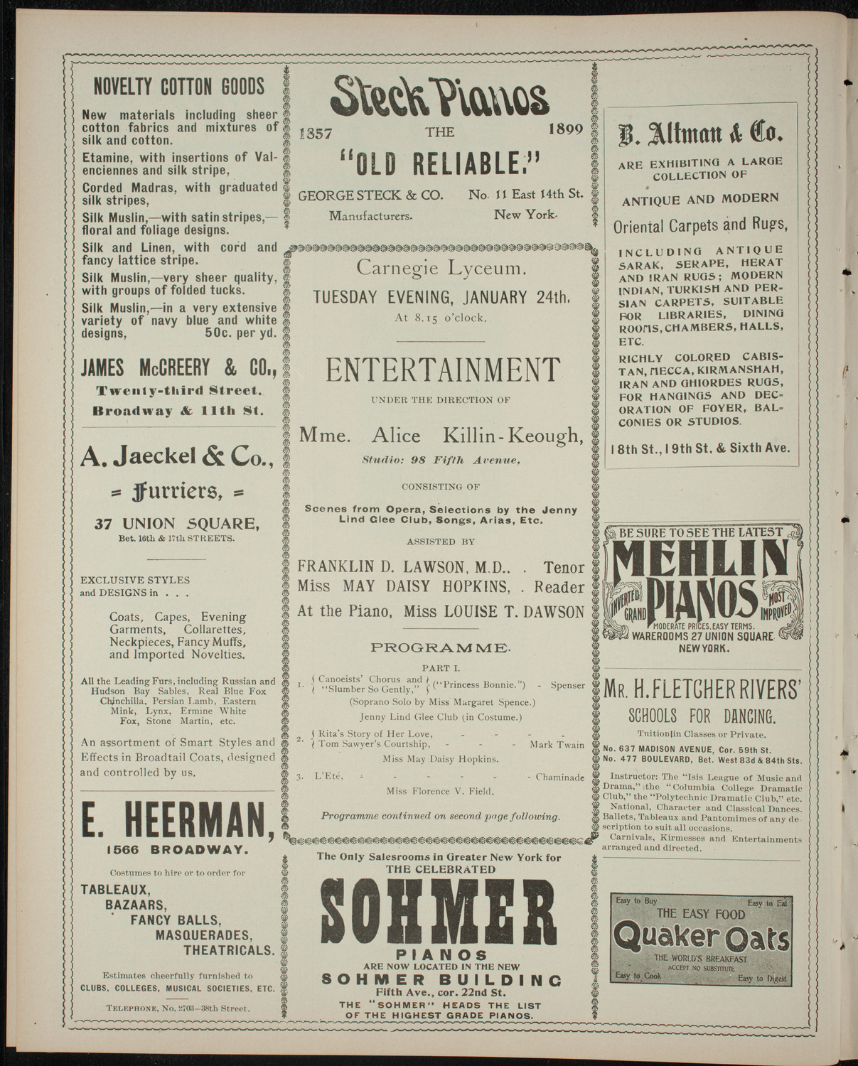 Entertainment Presented by Alice Killin-Keough, January 24, 1899, program page 4