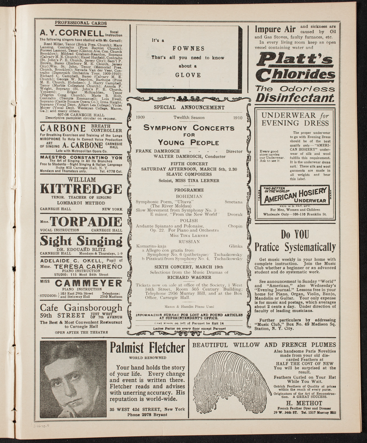 Boston Symphony Orchestra, February 26, 1910, program page 9
