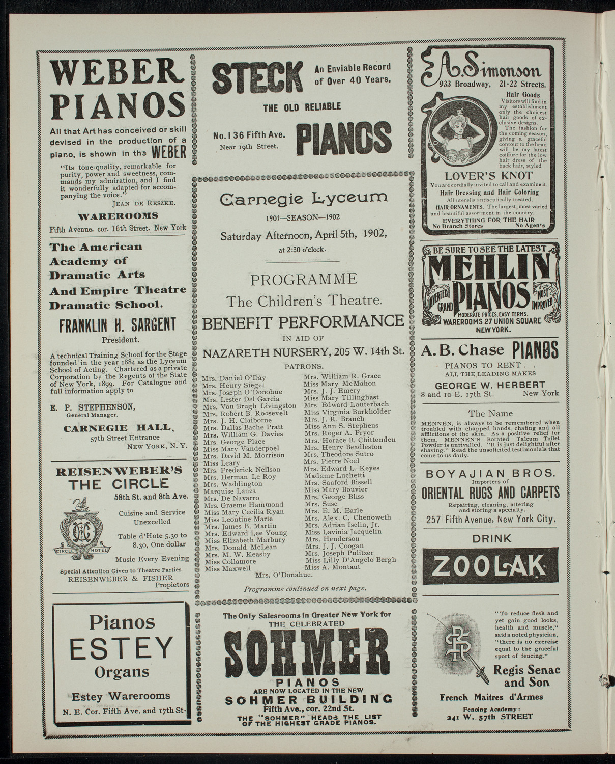 The Children's Theatre, April 5, 1902, program page 2