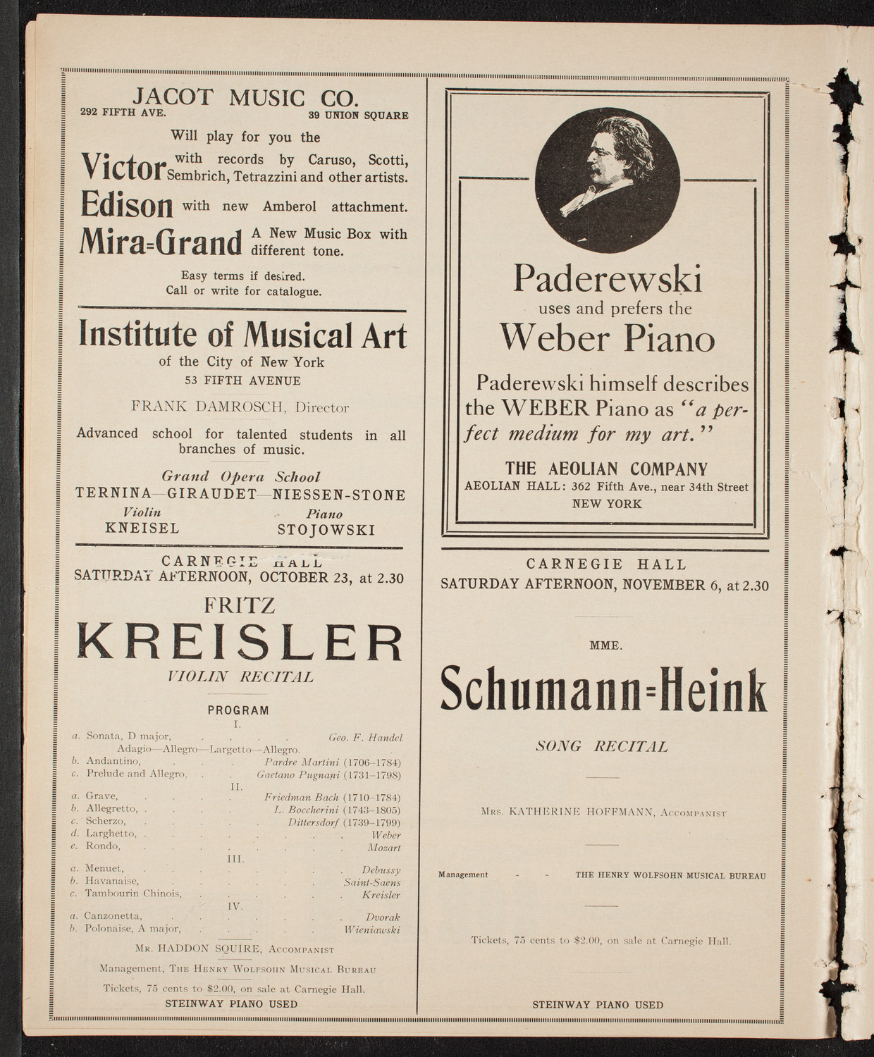 David Bispham, Baritone, October 10, 1909, program page 6