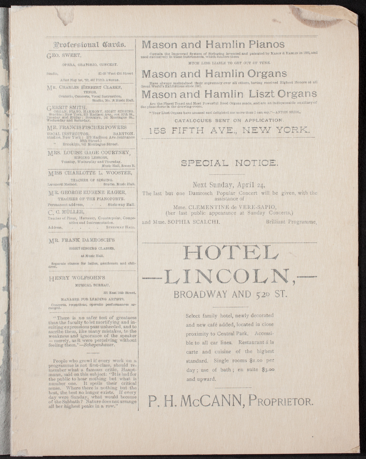 Saidee V. Milne assisted by Cecelia Bradford, Laura Schirmer-Mapleson, Sarah Baron Anderson, Alberto Pardo, and Others, April 18, 1892, program page 3