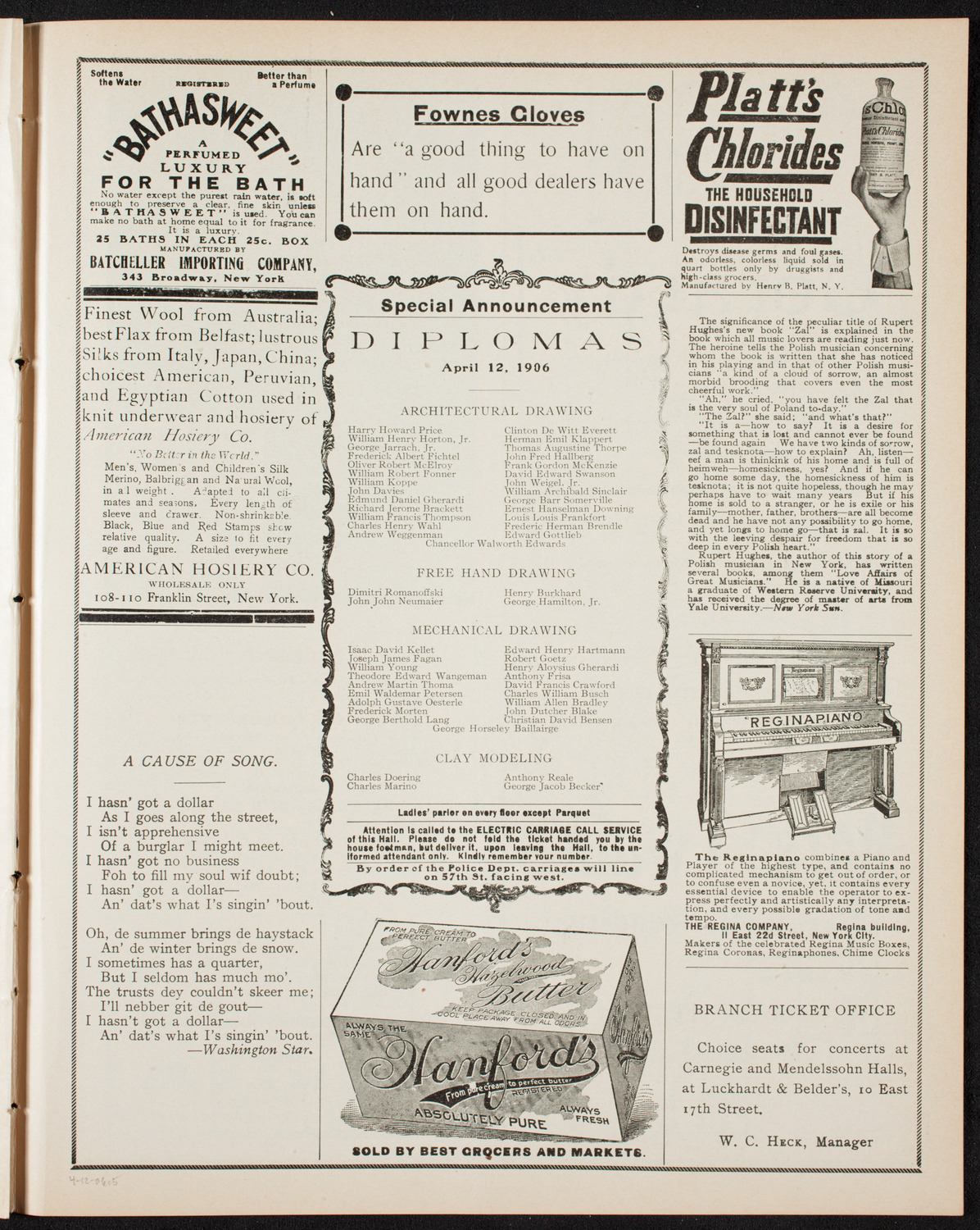 Graduation: General Society of Mechanics and Tradesman School Department, April 12, 1906, program page 9