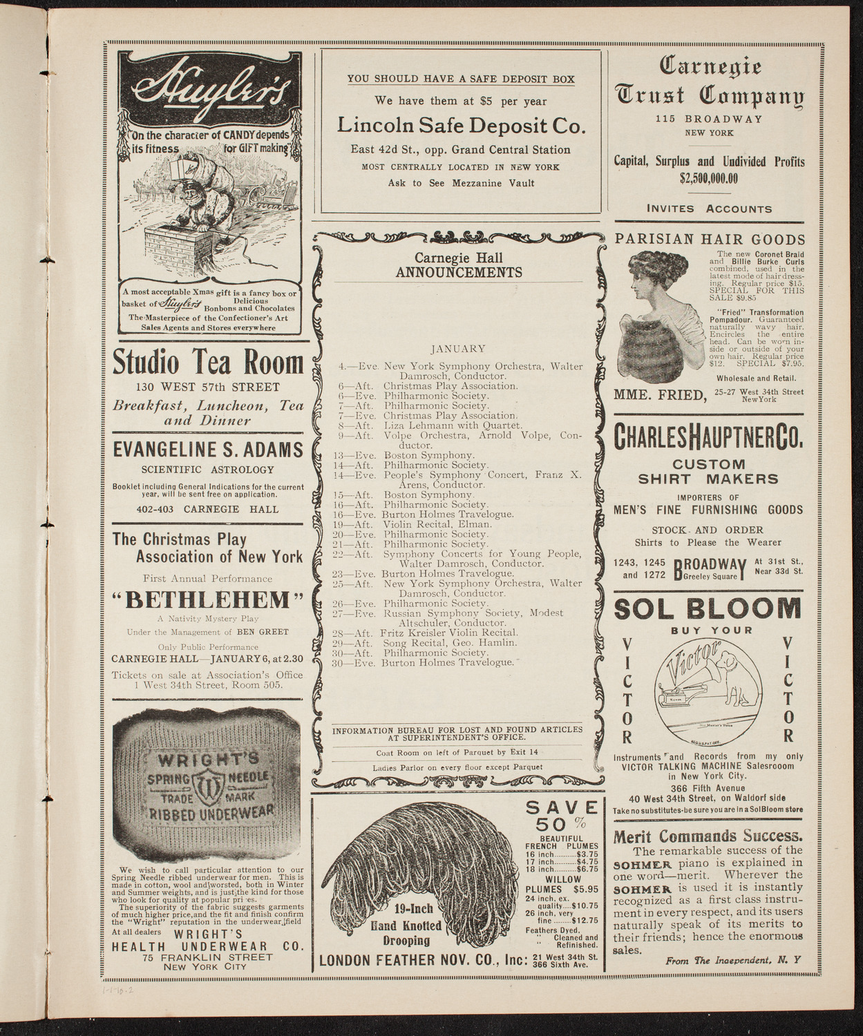 Russian Symphony Society of New York, January 1, 1910, program page 3