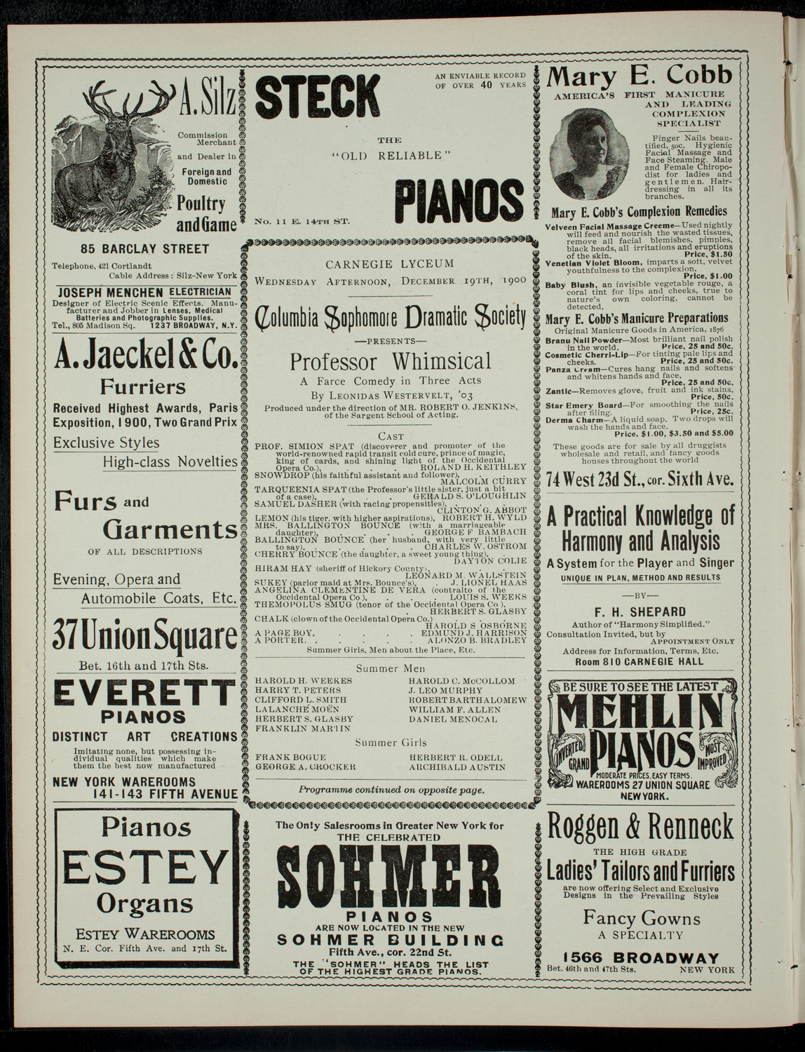 Columbia Sophomore Dramatic Society, December 19, 1900, program page 2