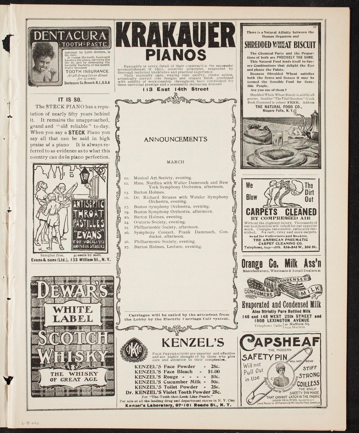 Richard Strauss with Wetzler Symphony Orchestra, March 9, 1904, program page 3