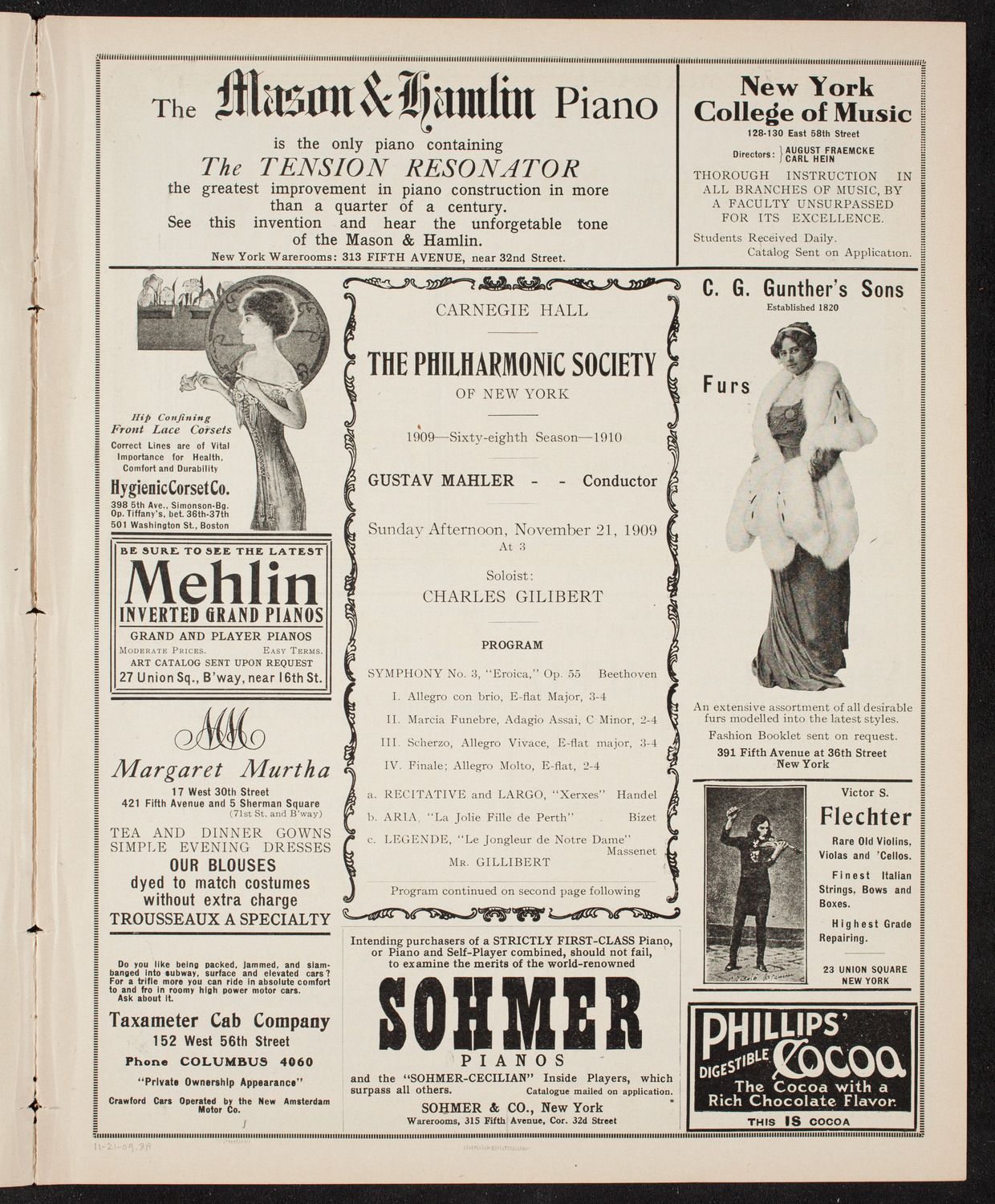New York Philharmonic, November 21, 1909, program page 5