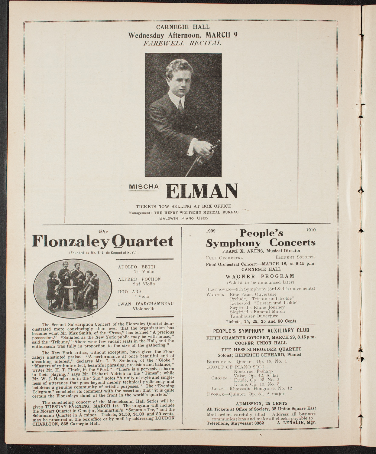 Louise Kirkby-Lunn, Mezzo-Soprano, February 24, 1910, program page 10