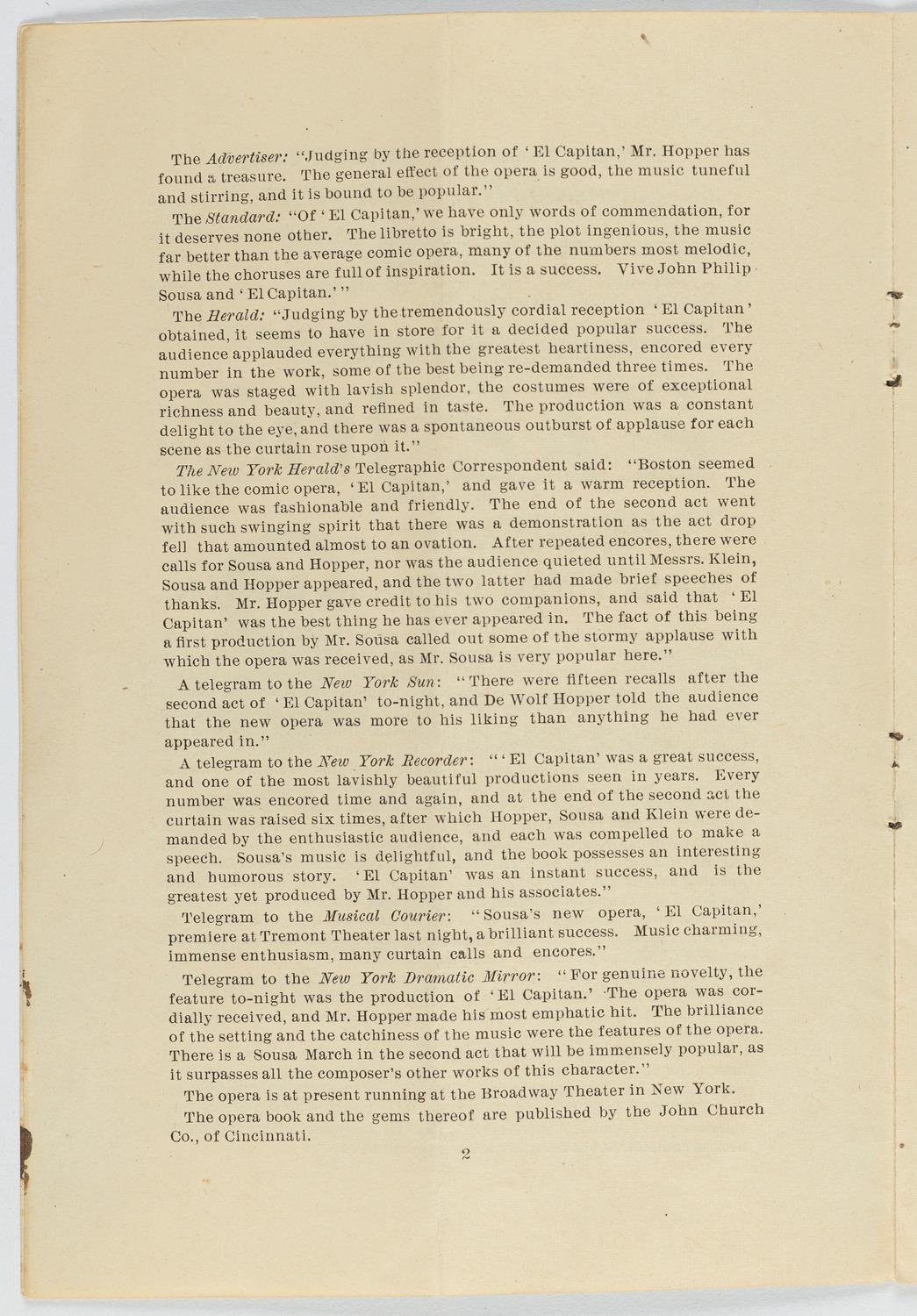 Promotional booklet for Sousa's Grand Concert Band, 1896 season, page 10