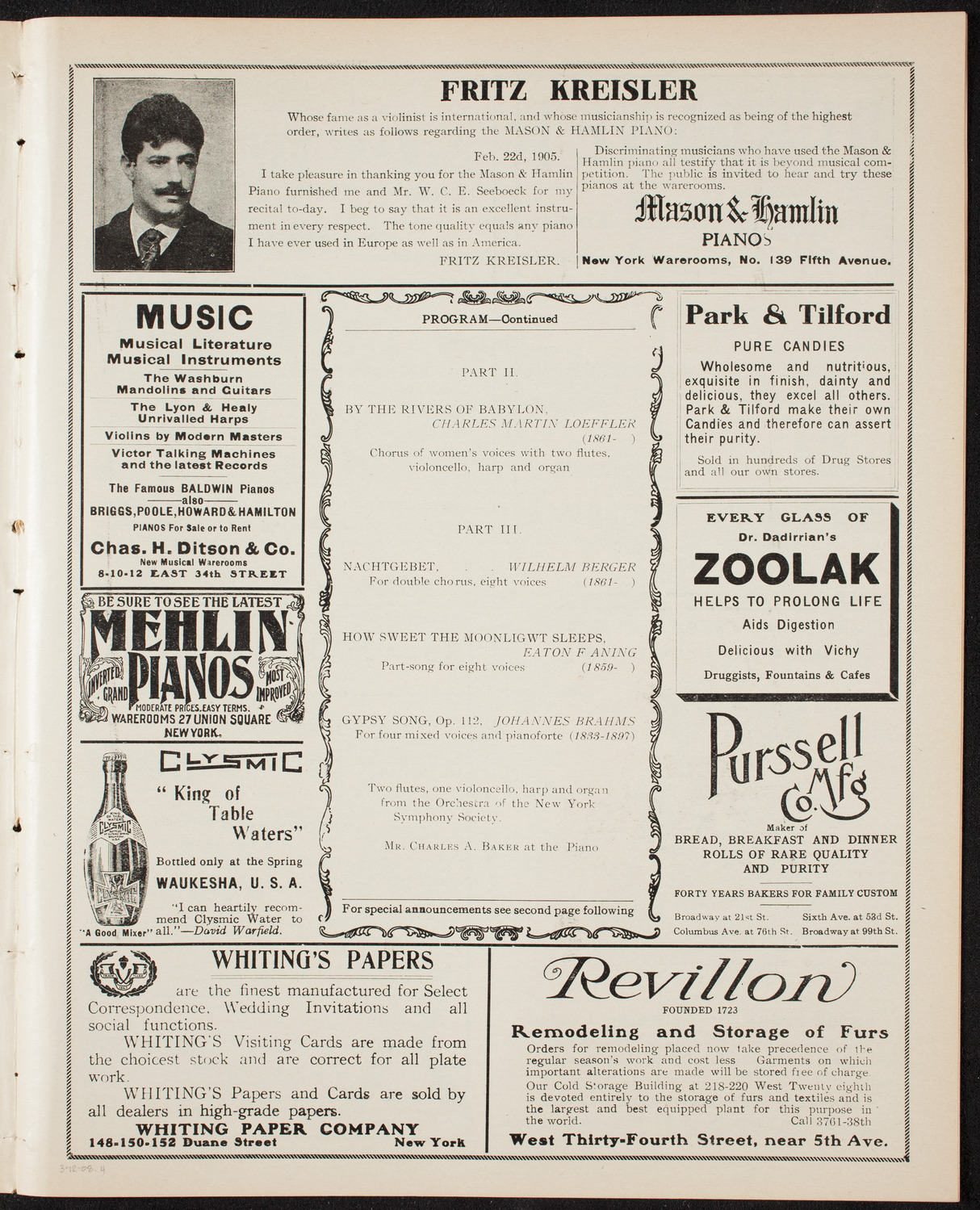 Musical Art Society of New York, March 12, 1908, program page 7