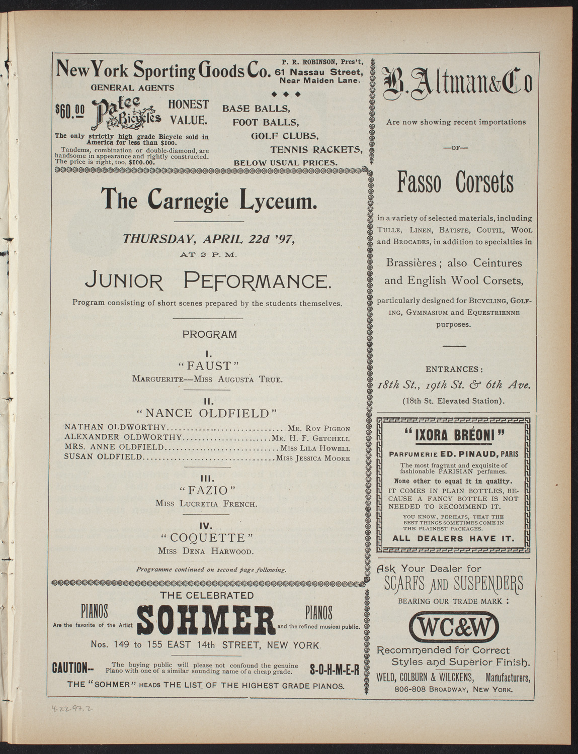 American Academy of Dramatic Arts, April 22, 1897, program page 3