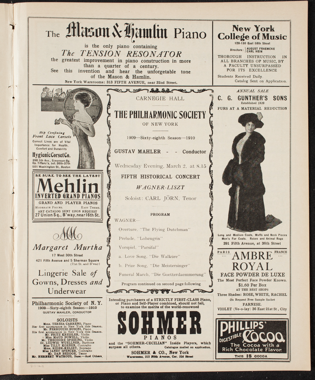 New York Philharmonic, March 2, 1910, program page 5