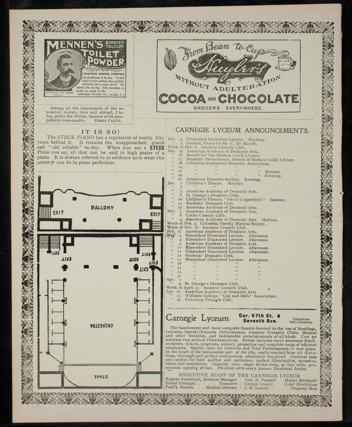Monsieur Gaspard with Leah Barbe and Paul Kefer, December 2, 1902, program page 4