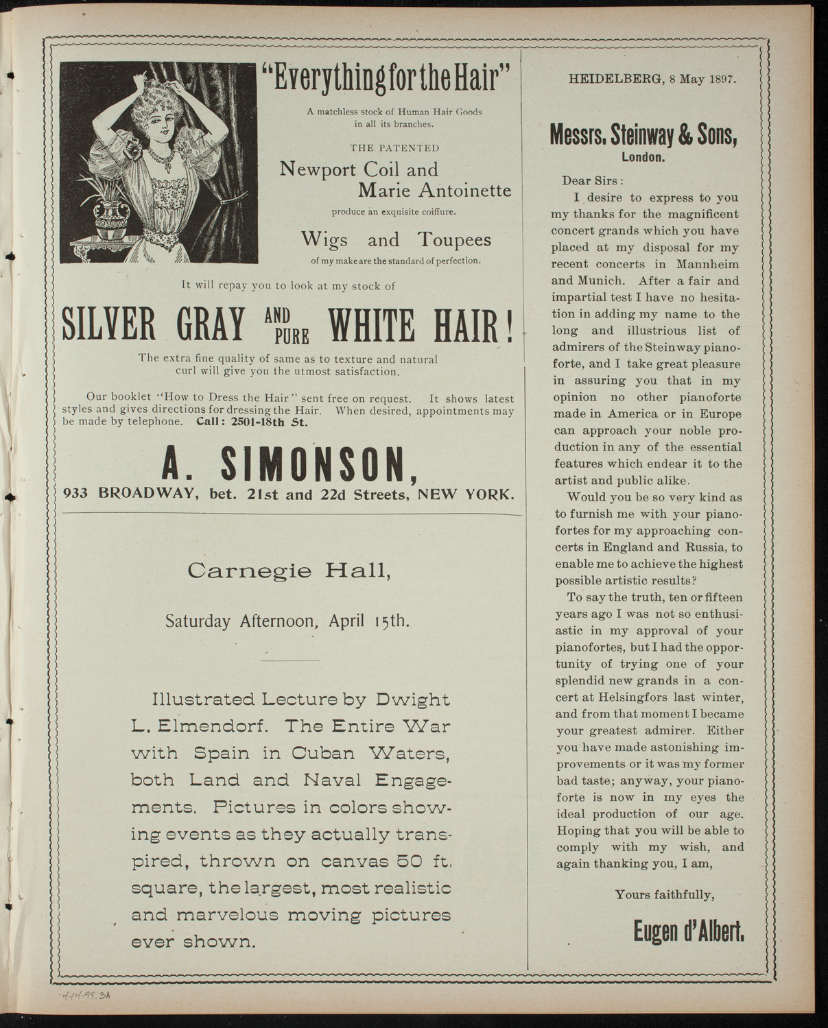 Alice in Wonderland, April 14, 1899, program page 5