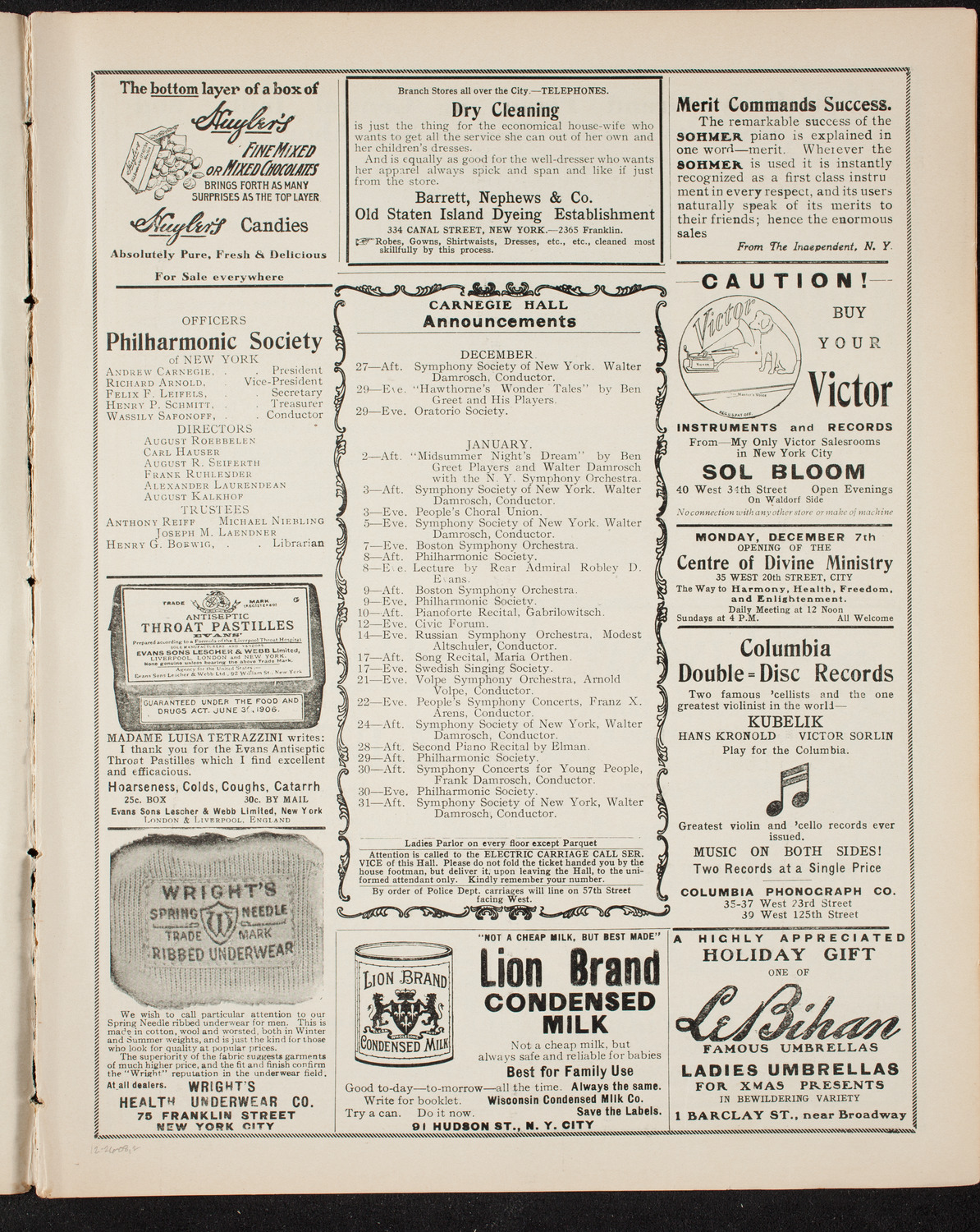 Oratorio Society of New York, December 26, 1908, program page 3