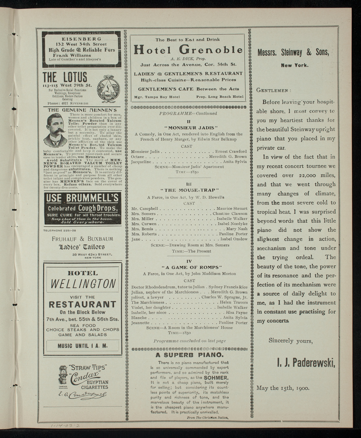 Academy Stock Company of the American Academy of Dramatic Arts/Empire Theatre Dramatic School, January 14, 1903, program page 3