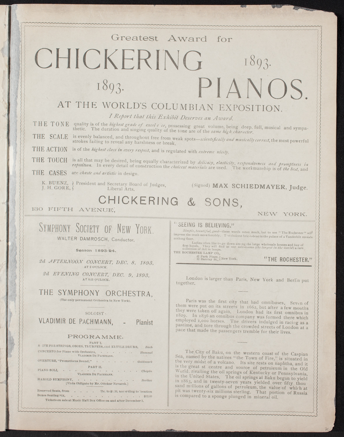 Damrosch Sunday Concert, November 19, 1893, program page 7