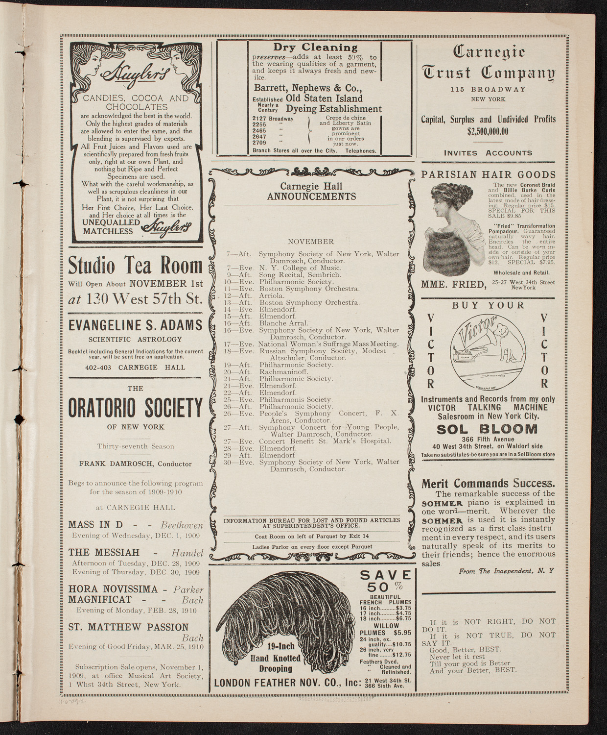 Ernestine Schumann-Heink, Mezzo-Soprano, November 6, 1909, program page 3