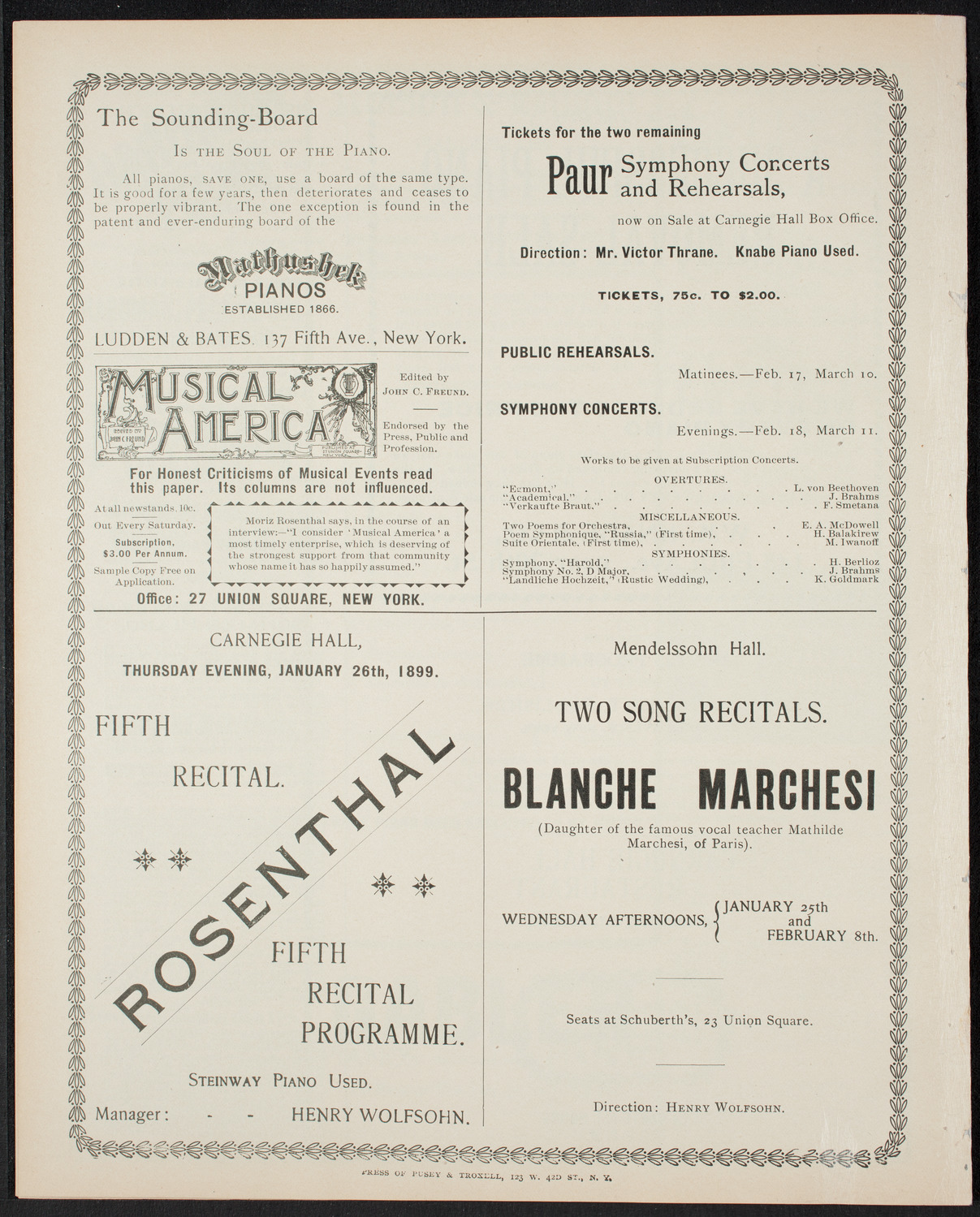 Emil Sauer, Piano, January 18, 1899, program page 8