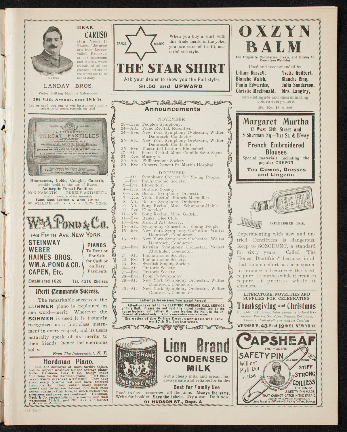 Josef Lhévinne, Piano, November 22, 1906, program page 3