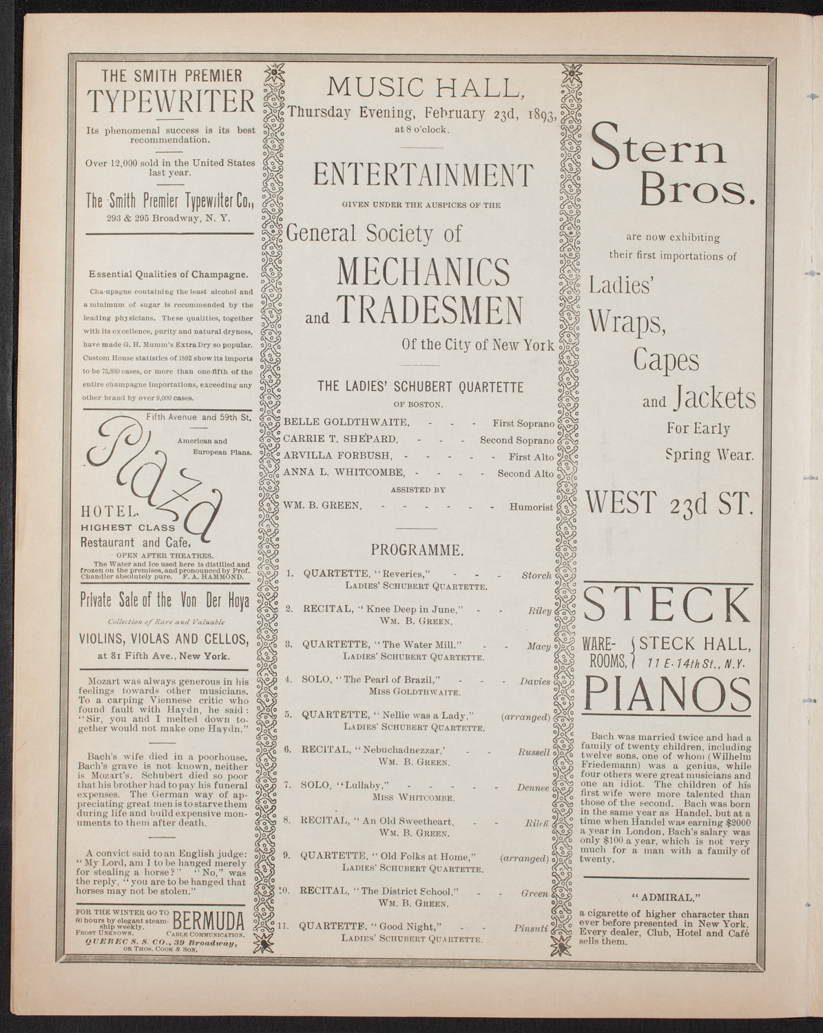 General Society of Mechanics and Tradesmen Program, February 23, 1893, program page 4