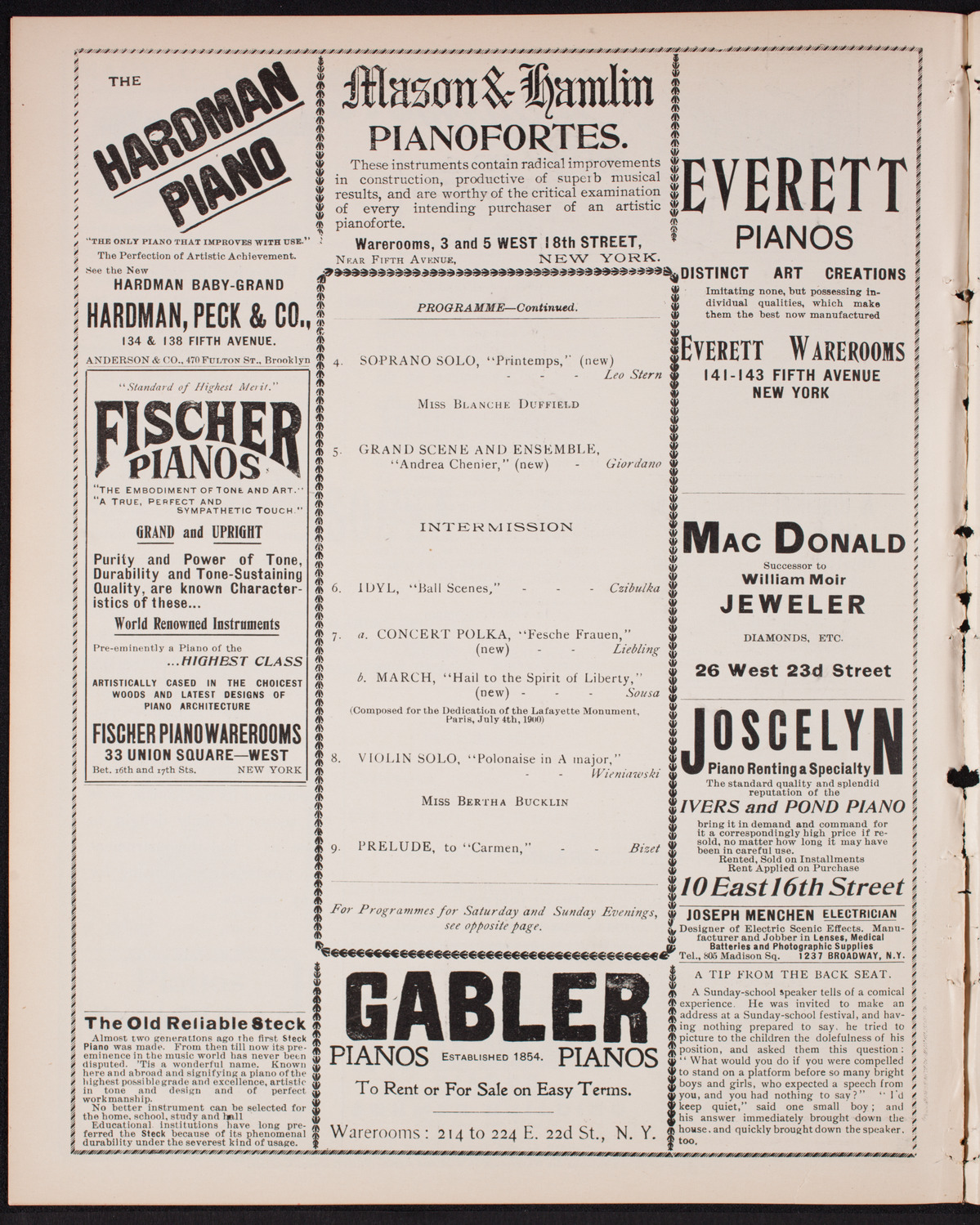 Sousa and His Band, January 5, 1901, program page 6