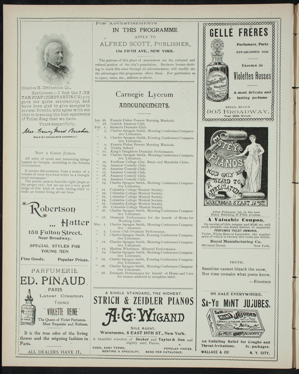 Clara L. Smith and Others, January 24, 1898, program page 2