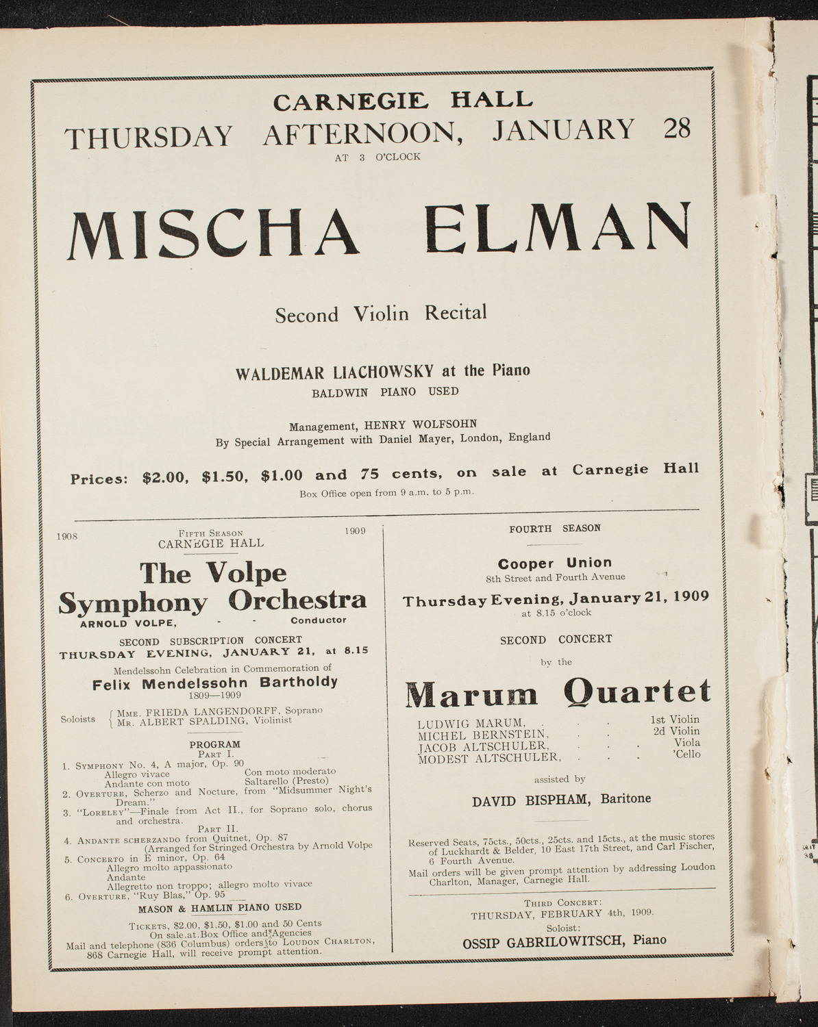 Maria E. Orthen, Soprano, January 17, 1909, program page 10