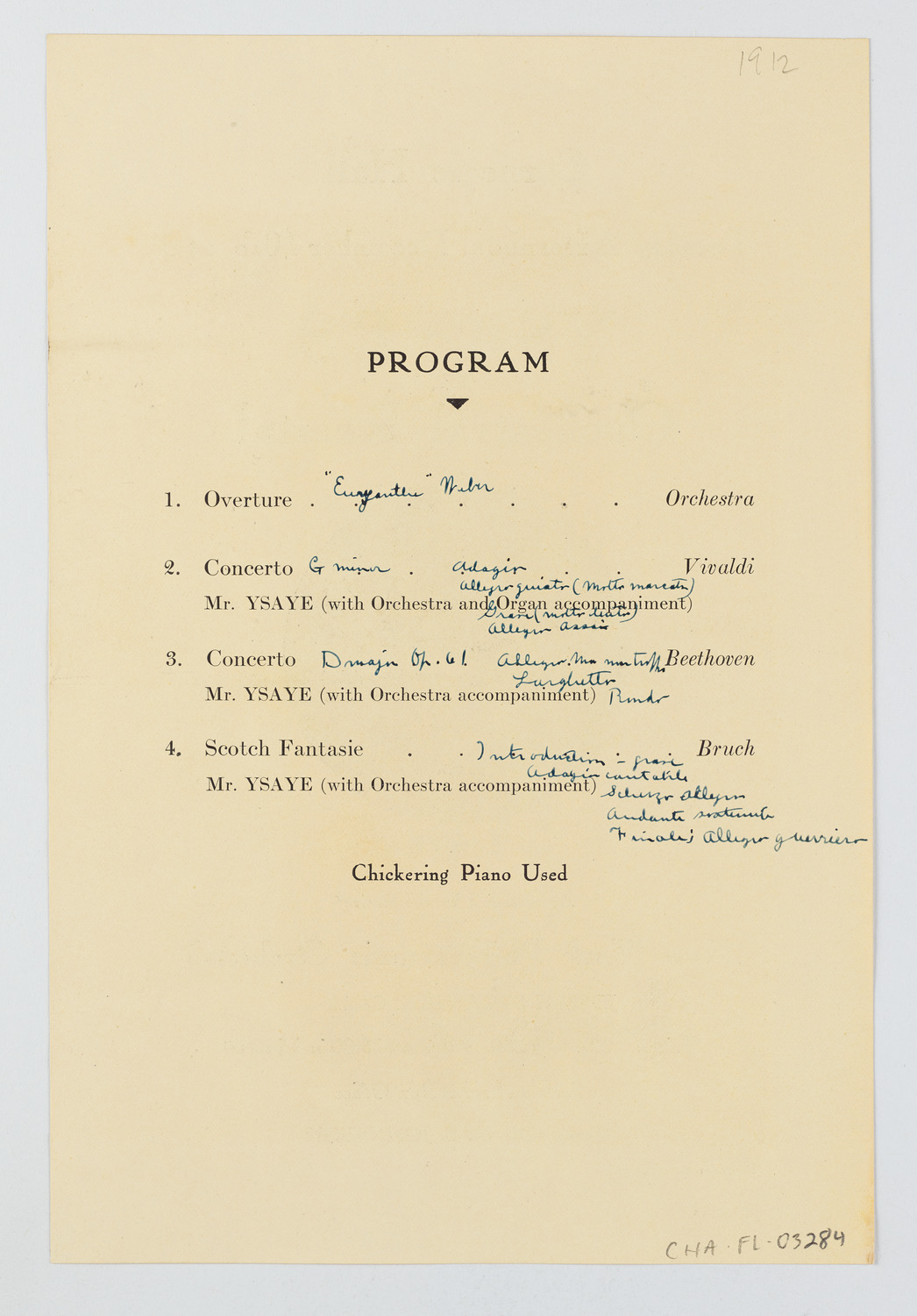 Eugène Ysaÿe with New York Philharmonic, December 10, 1912