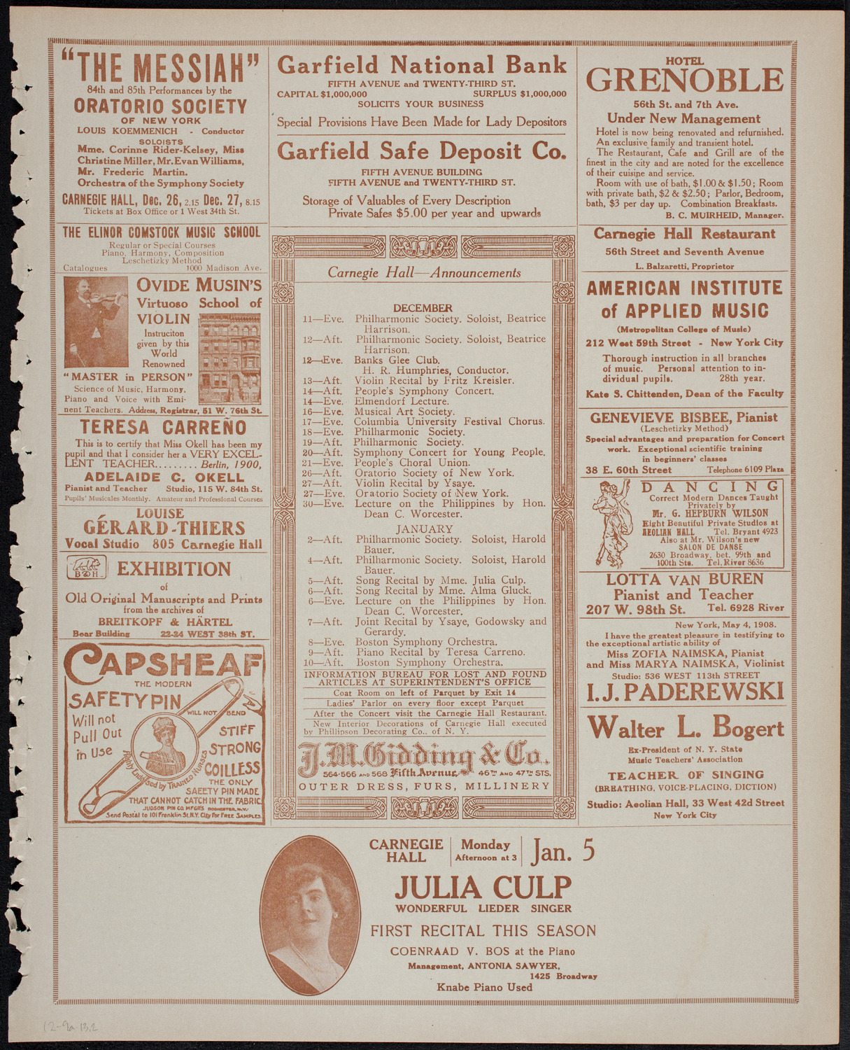 Josef Hofmann, Piano, December 9, 1913, program page 3