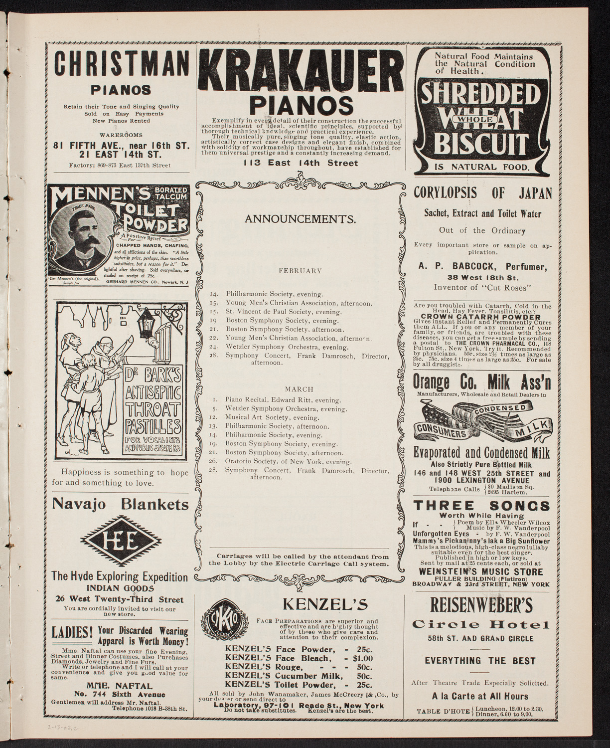 New York Philharmonic, February 13, 1903, program page 3