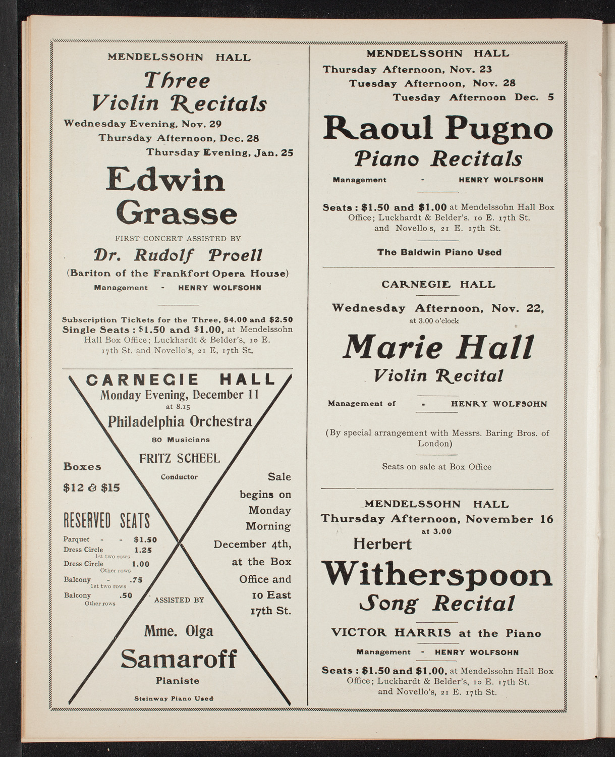Boston Symphony Orchestra, November 11, 1905, program page 10